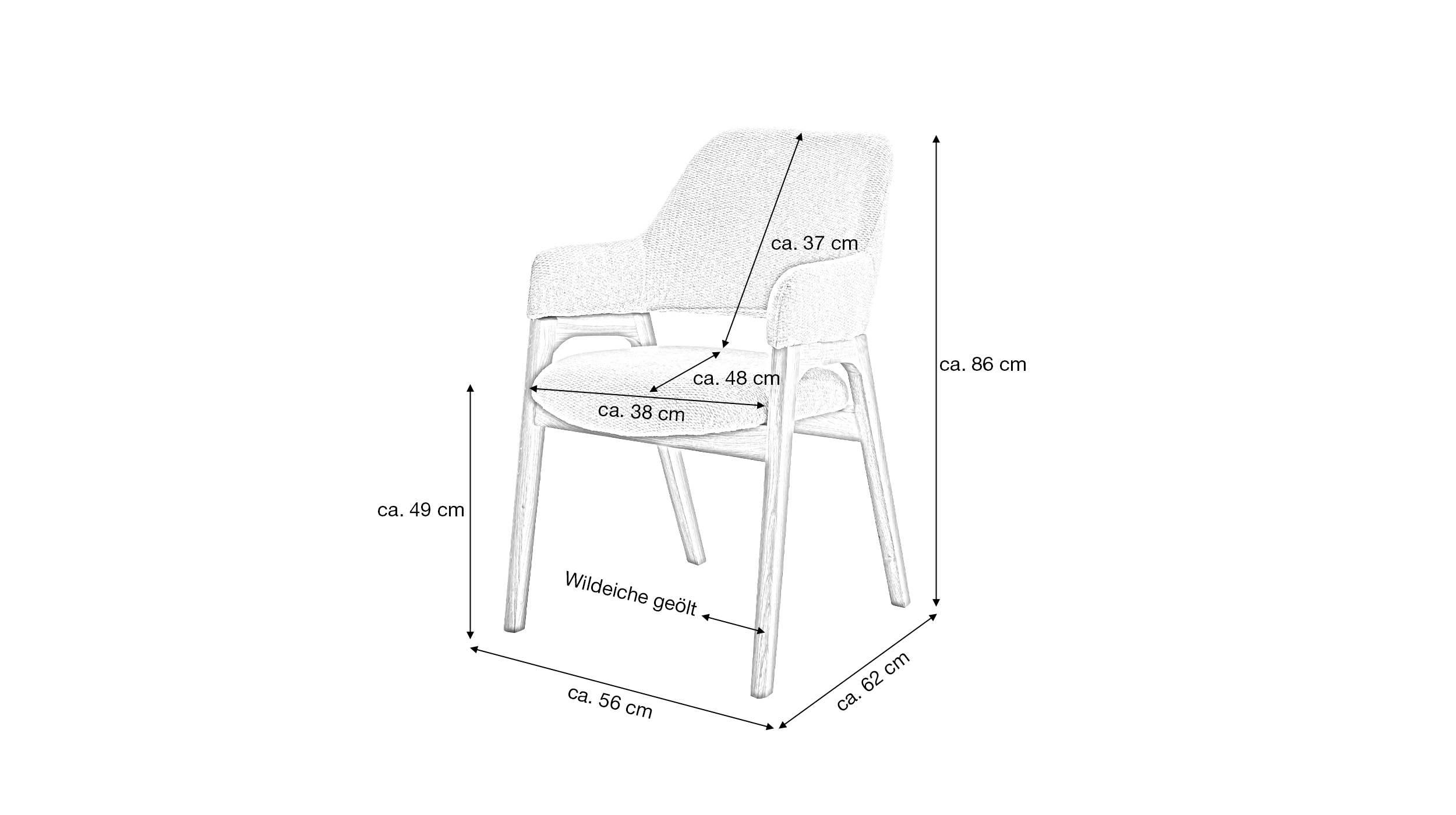 Armlehnstuhl beige Stoffbezug - Wildeiche massiv geölt - ALPENA