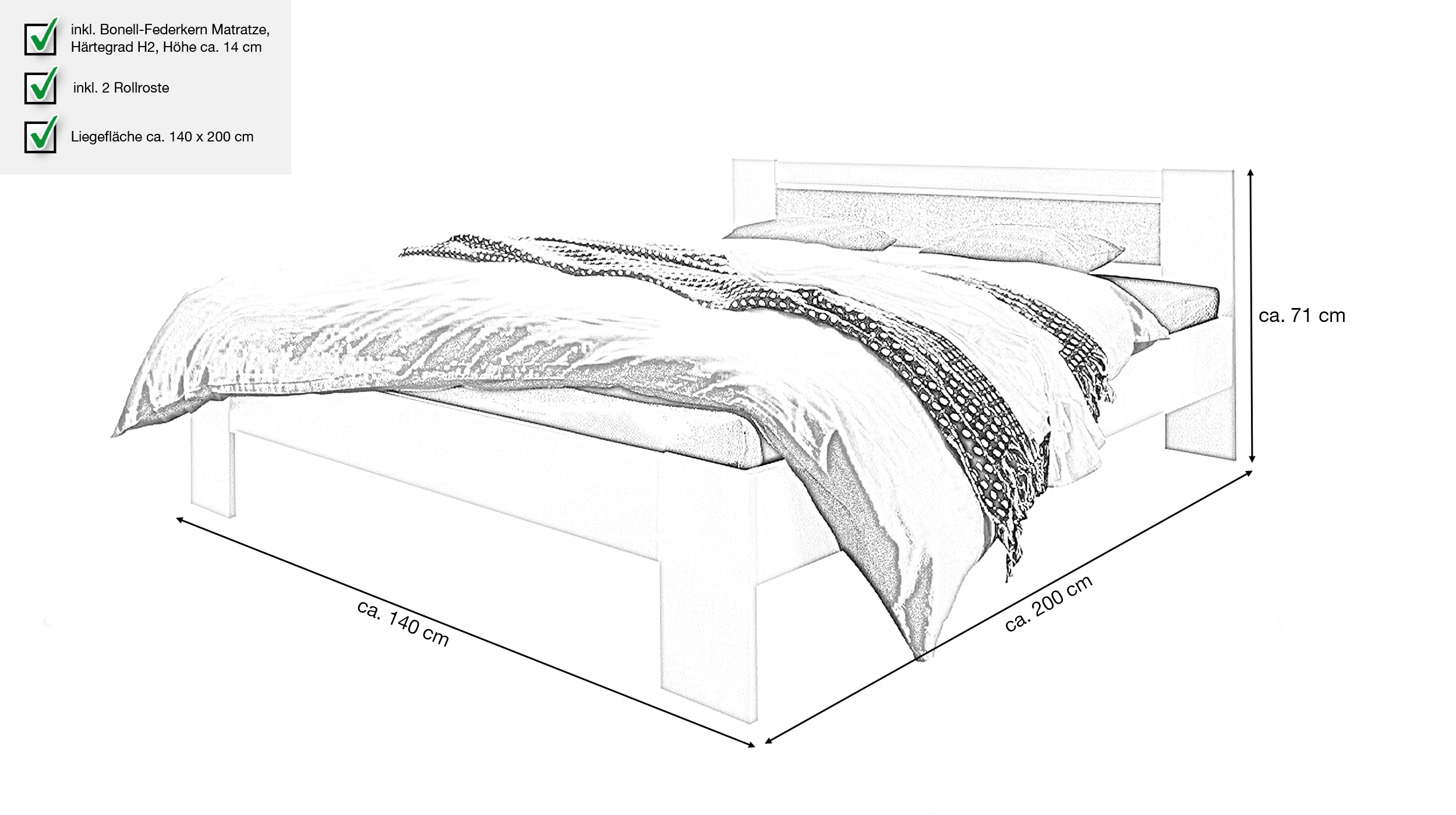 Futonbett 140 x 200 cm Einzelbett weiß - Betonoptik - VEGA 