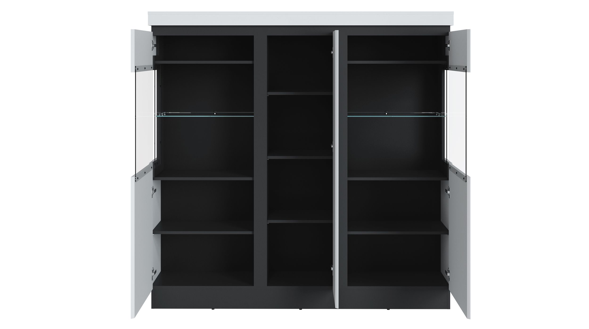 Vitrine alpinweiß anthrazit - 164 cm - 3-türig - CAMPANIA
