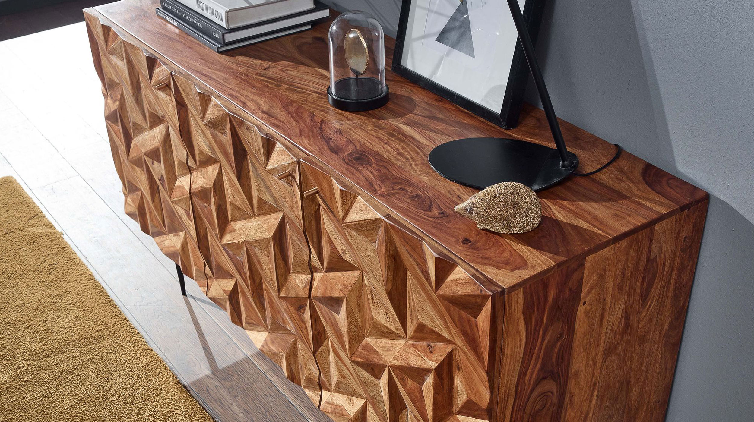 Sideboard Sheesham massiv gebeizt 144 cm - 3-türig - STEN