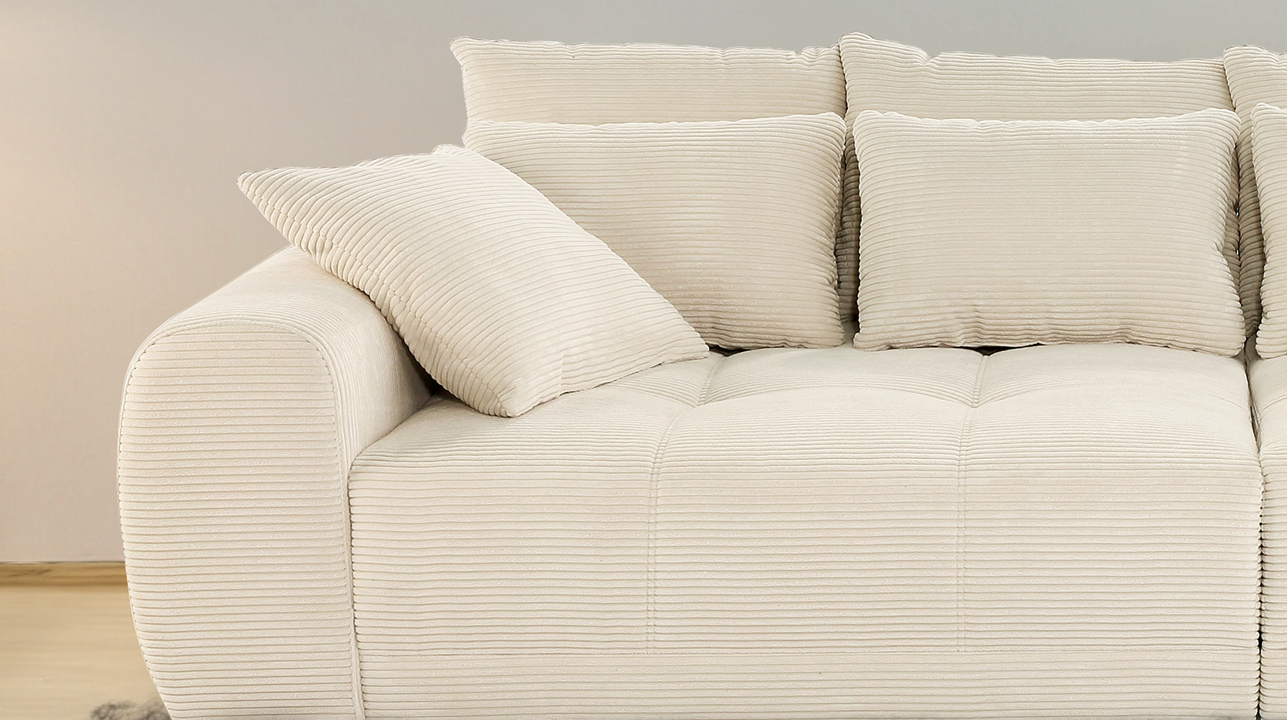 Big Sofa Cord beige - 308 cm Federkernpolsterung - JANNI