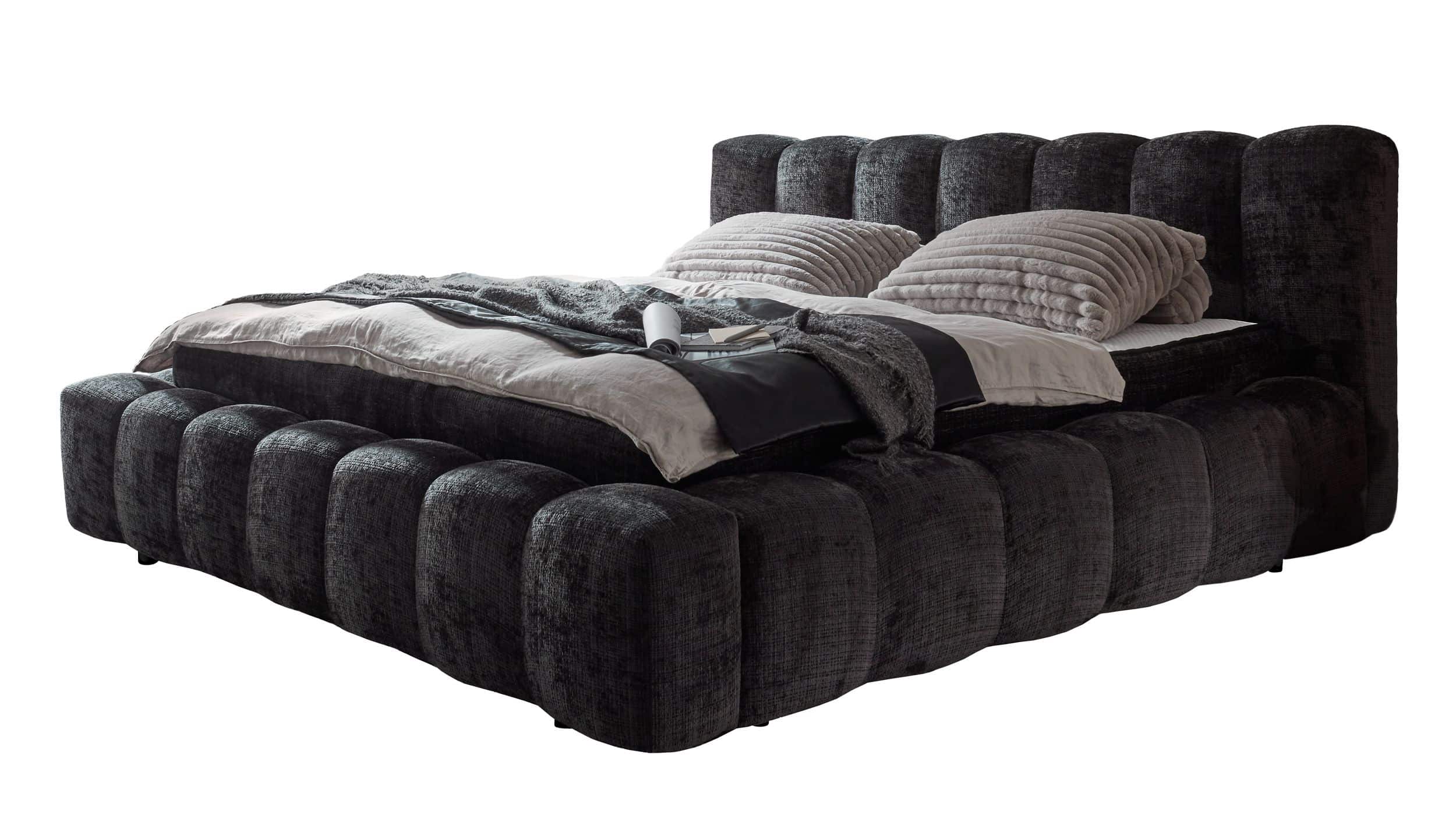 Boxbett 180 x 200 cm schwarz Chenille - BEXLEY