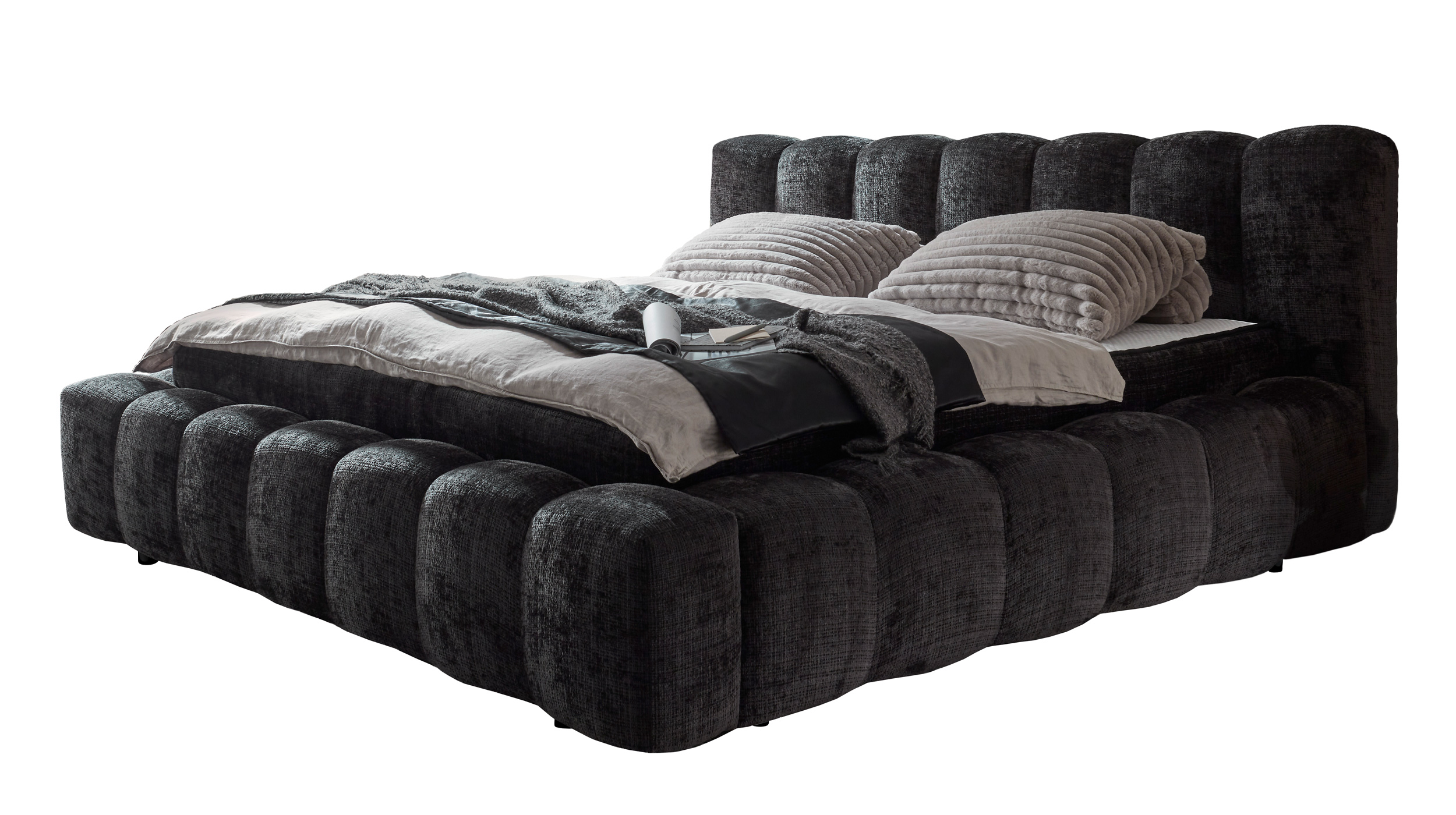 Polsterbett 180 x 200 cm schwarz Chenille - BEXLEY