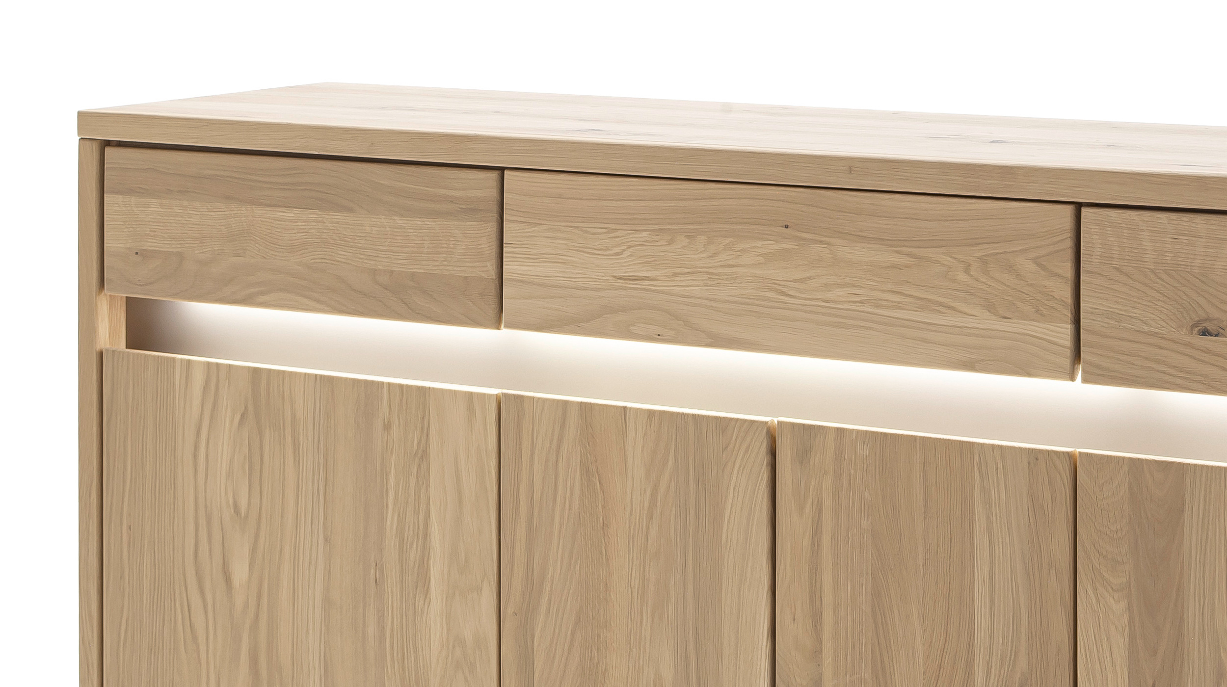 Sideboard mit Beleuchtung Kristalleiche massiv geölt 167 cm - LARVIK