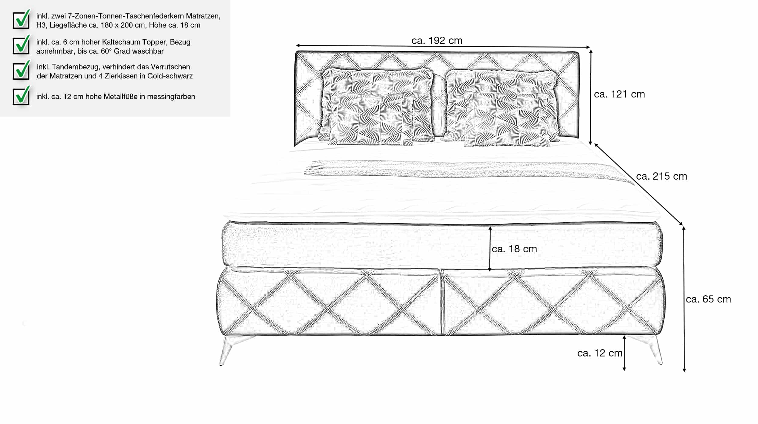 Boxspringbett 180 x 200 cm schwarz Samtlook - LIN