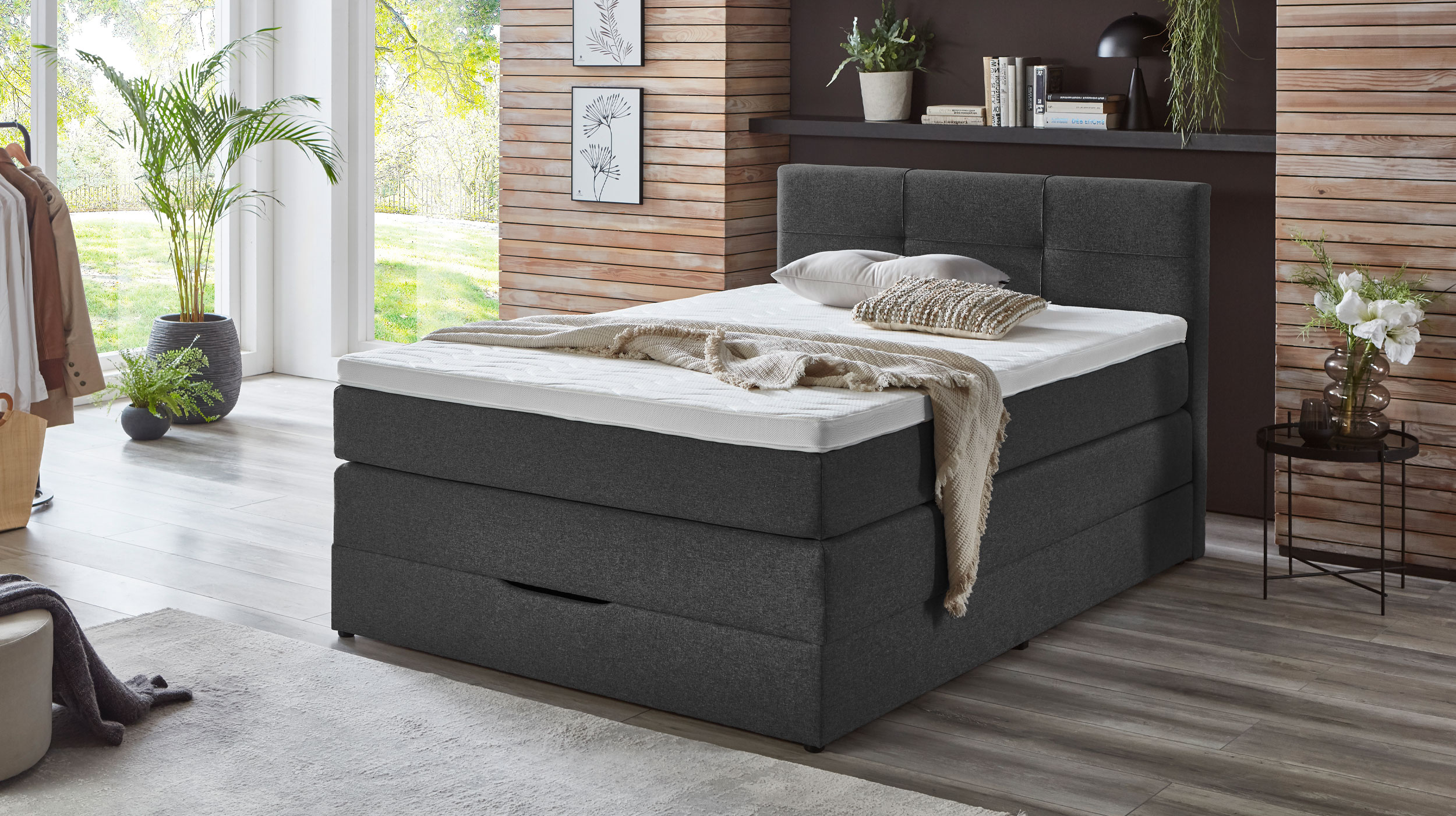 Boxspringbett 140 x 200 cm Bettkasten anthrazit Stoffbezug - KREMS