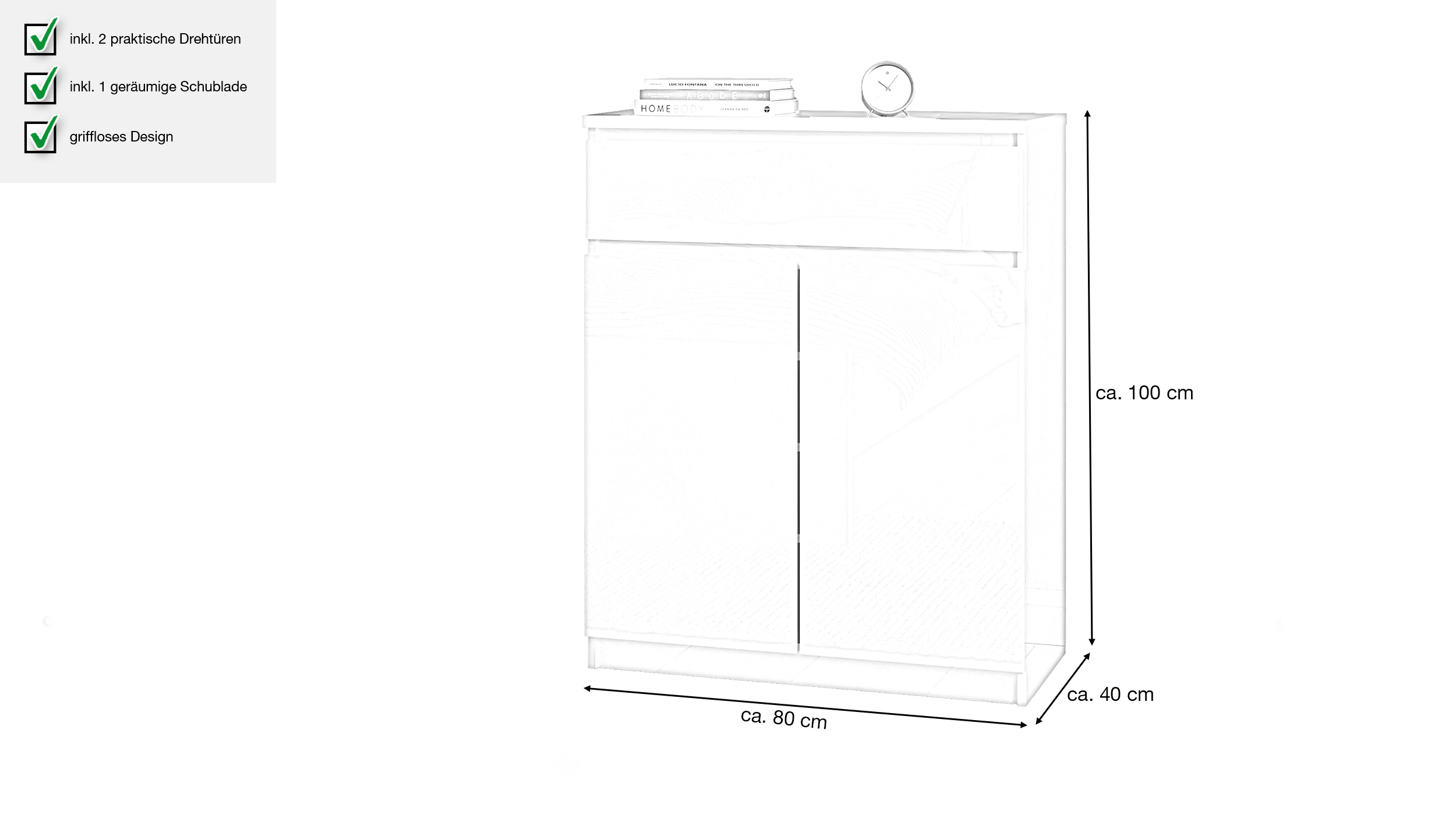 Kommode mit 1 Schublade weiß hochglanz 80 cm - NAIA  Kommode mit 1 Schublade weiß hochglanz 80 cm - NAIA