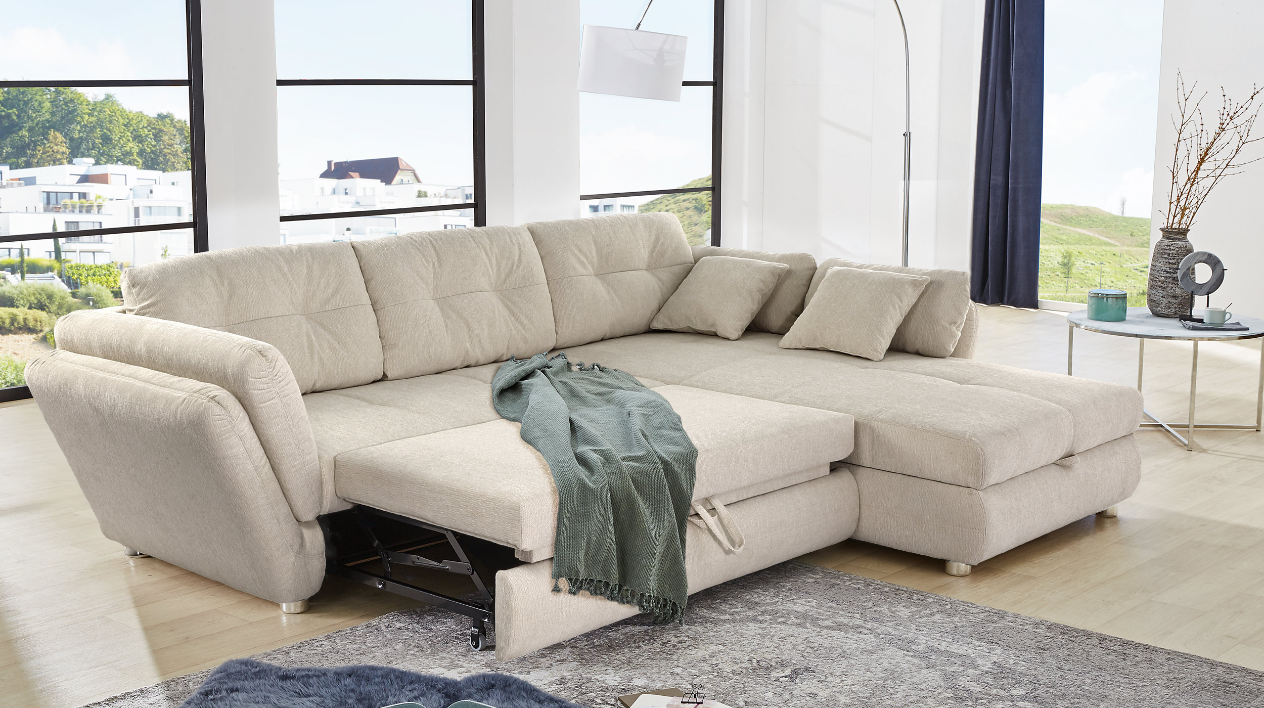Ecksofa mit Schlaffunktion beige - 297 x 207 cm - JENGEN