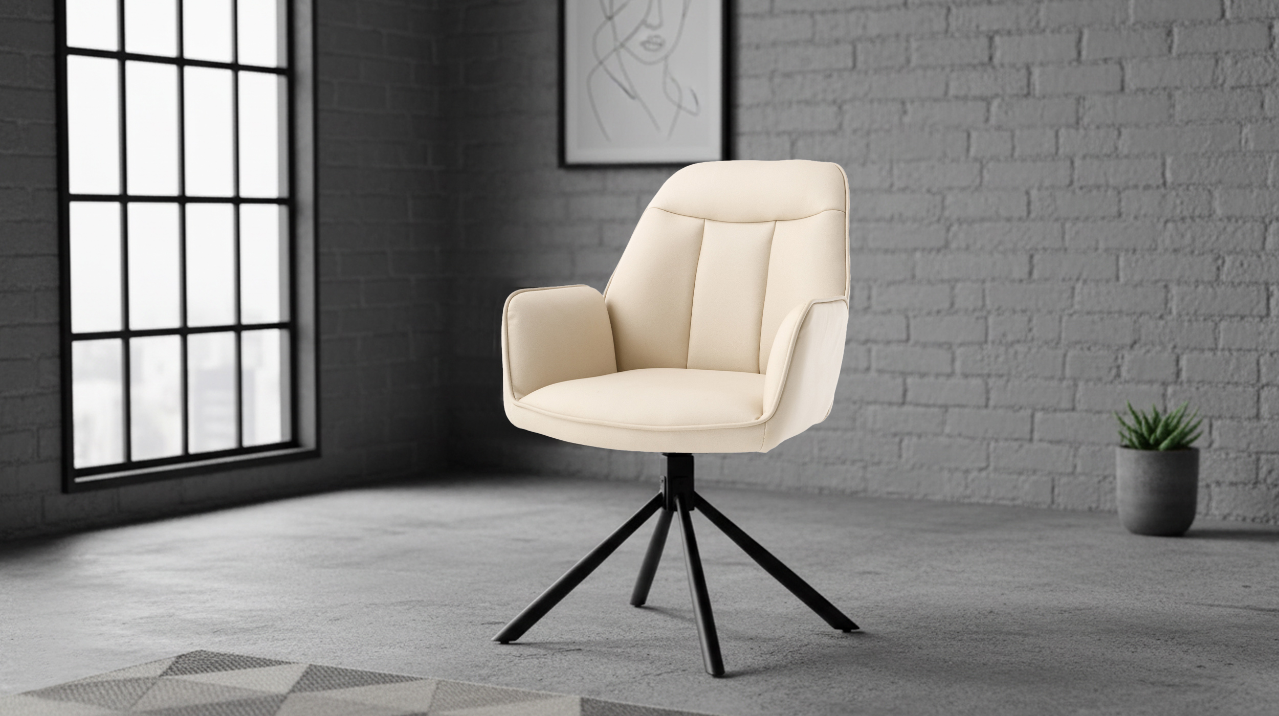 Armlehnstuhl creme Drehstuhl Microfaser - RAFAELA