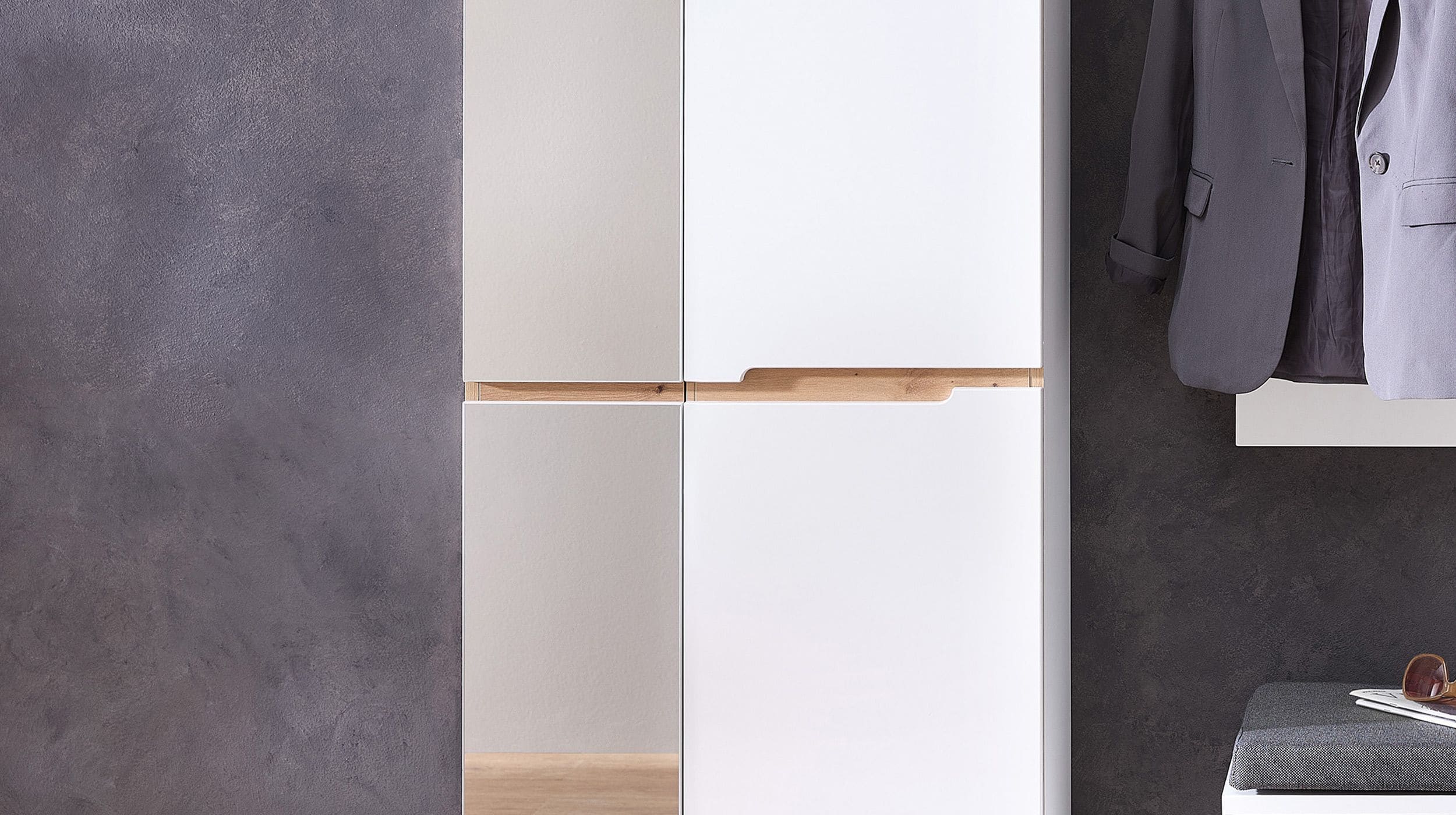 Garderobenschrank mit Spiegel weiß - Artisan Eiche 80 cm - MEMPHIS 