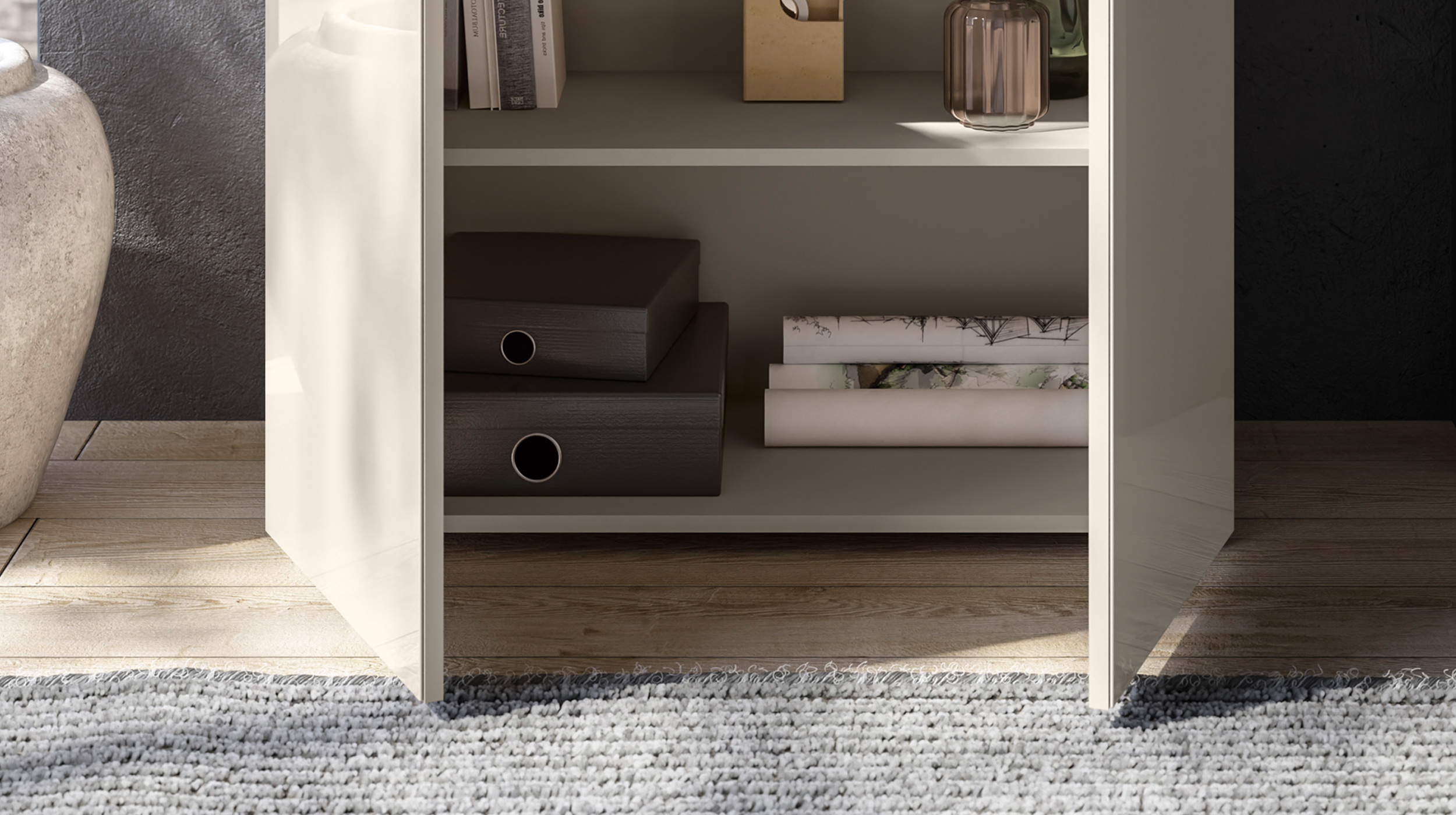Kommode - beige - Glasfront - 90 x 40 cm - SANTORIN