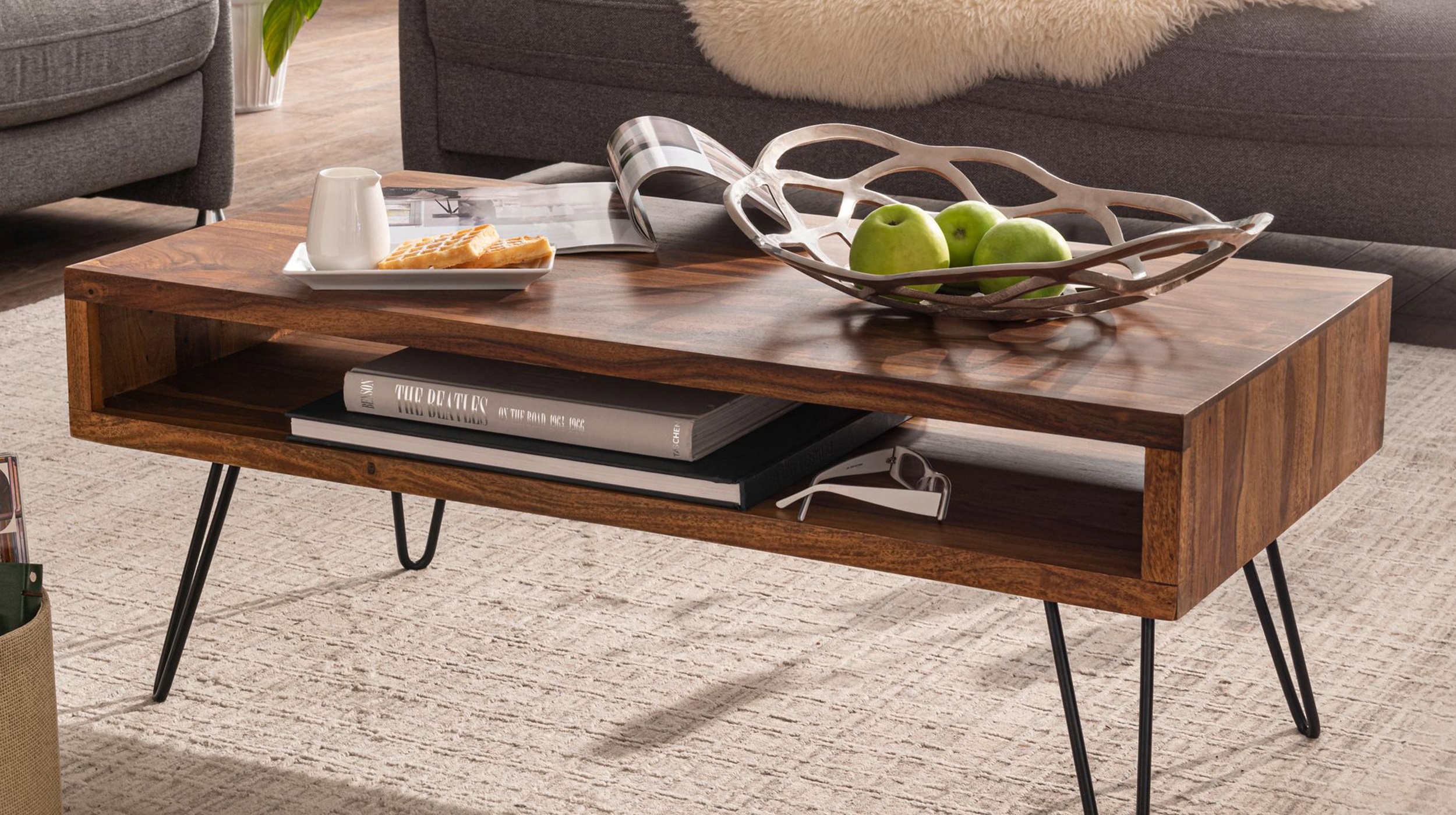 Couchtisch Sheesham massiv gebeizt 100 x 50 cm - NORELL 
