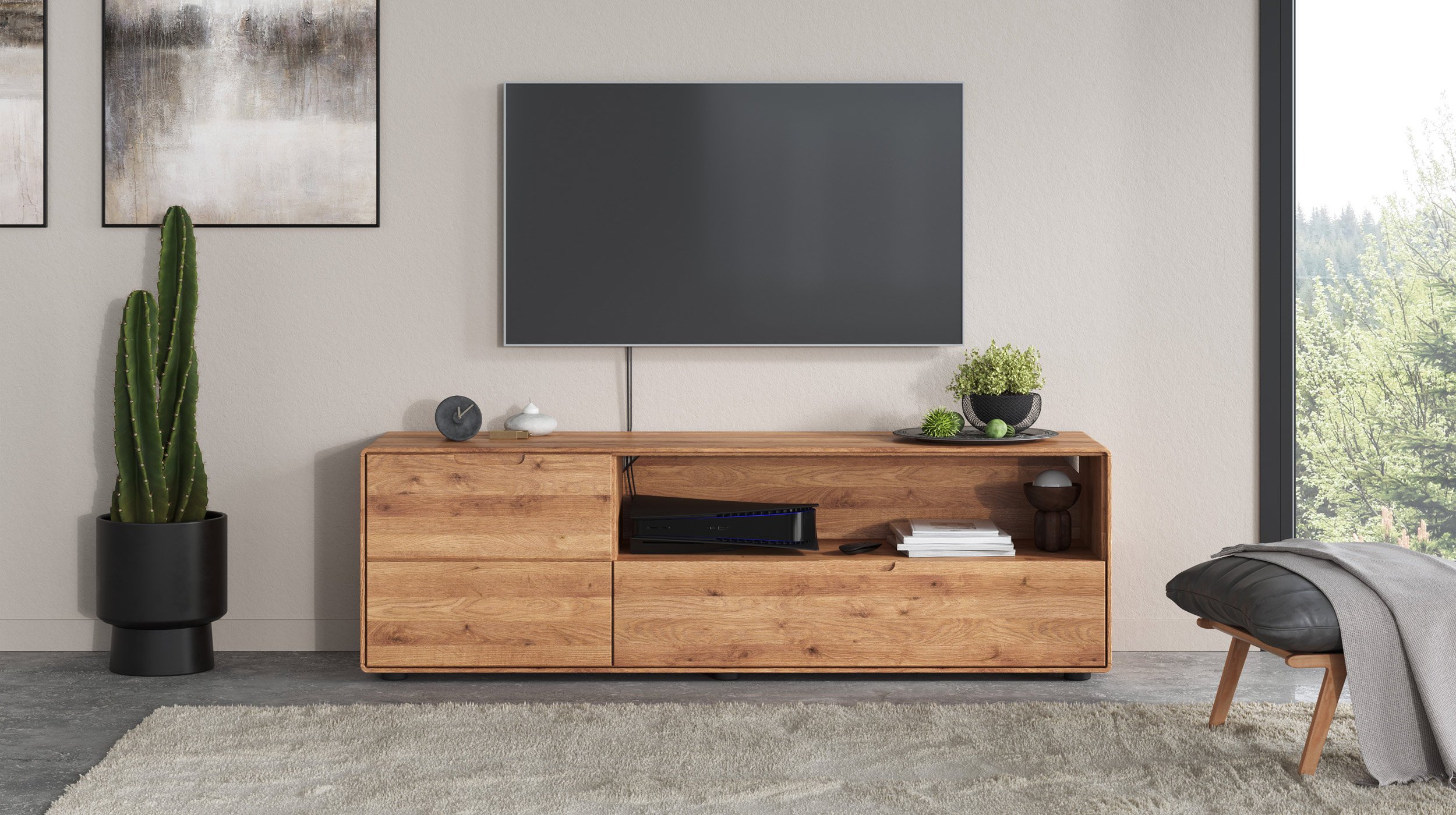 TV - Lowboard Wildeiche massiv geölt 149 cm - LUCAS 
