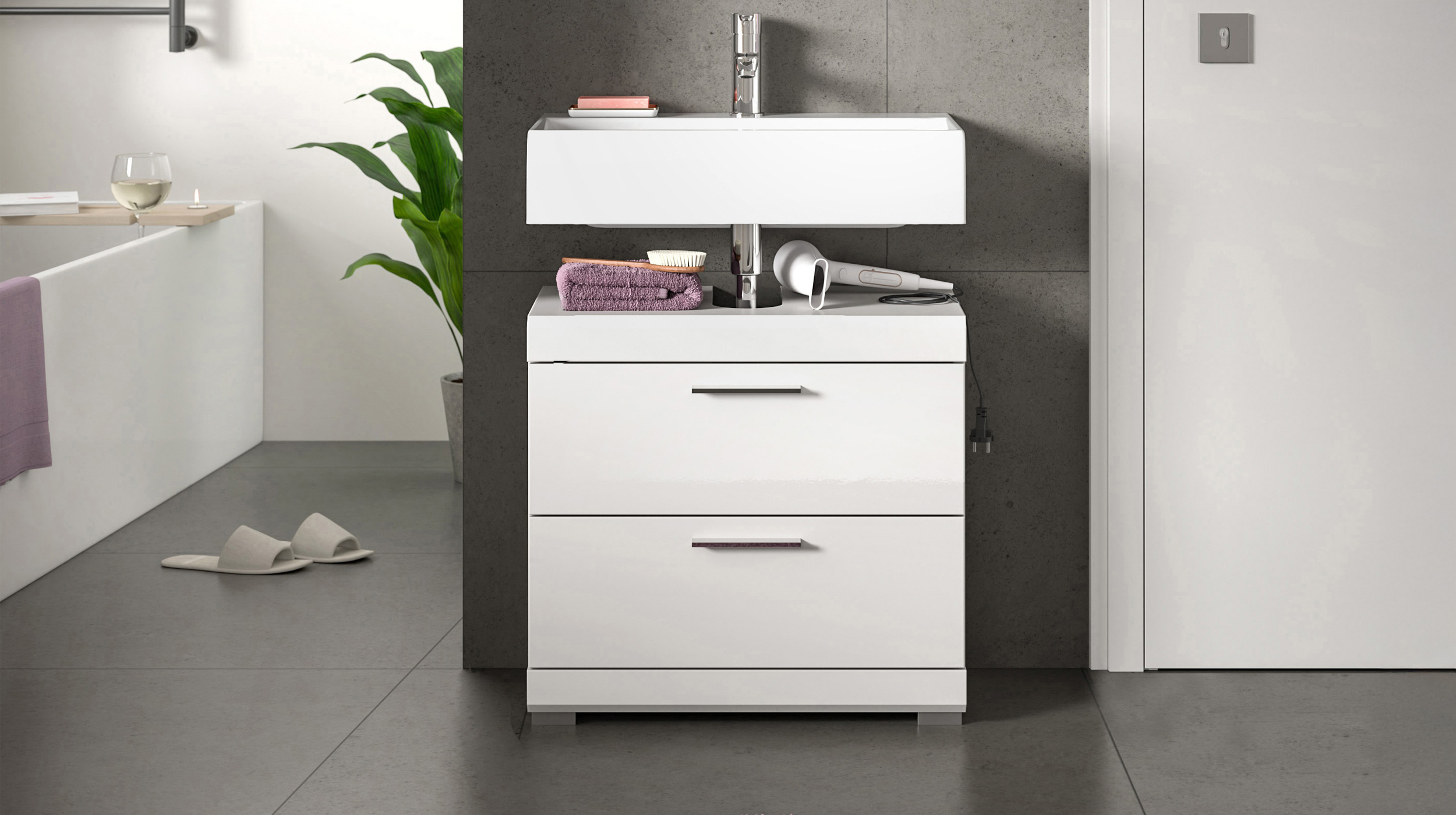 Waschbeckenunterschrank weiß hochglanz - 60 cm - SCOUT