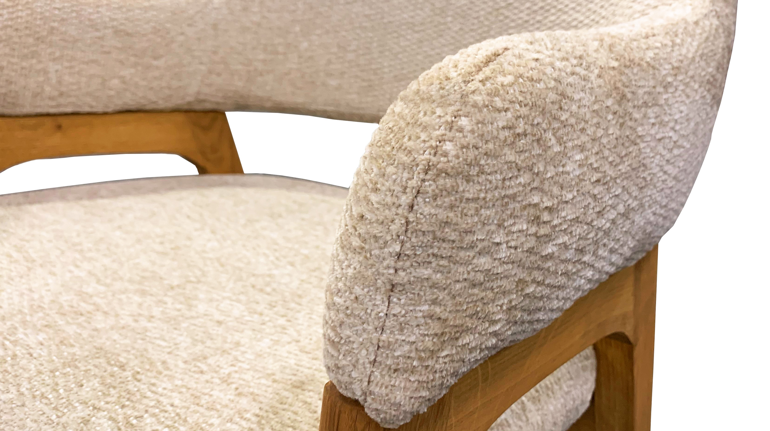 Armlehnstuhl beige Stoffbezug - Wildeiche massiv geölt - ALPENA