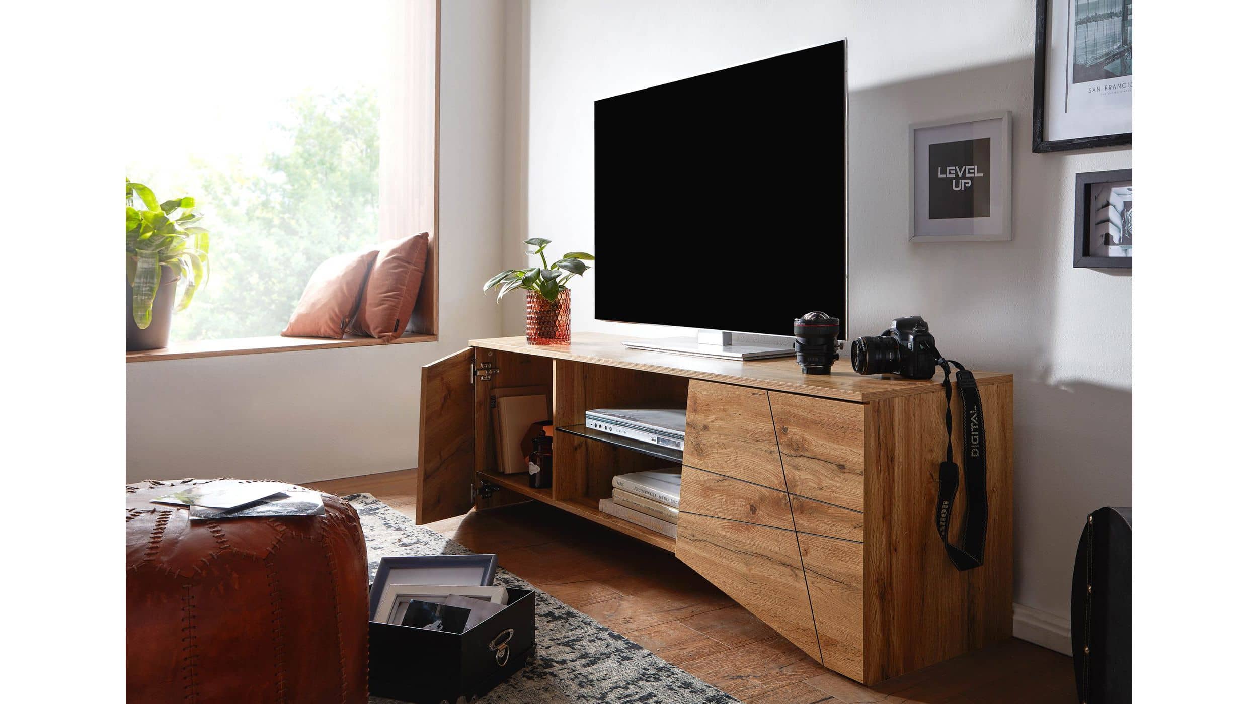 TV - Lowboard Eiche 160 cm - 2-türig - ELVAR 