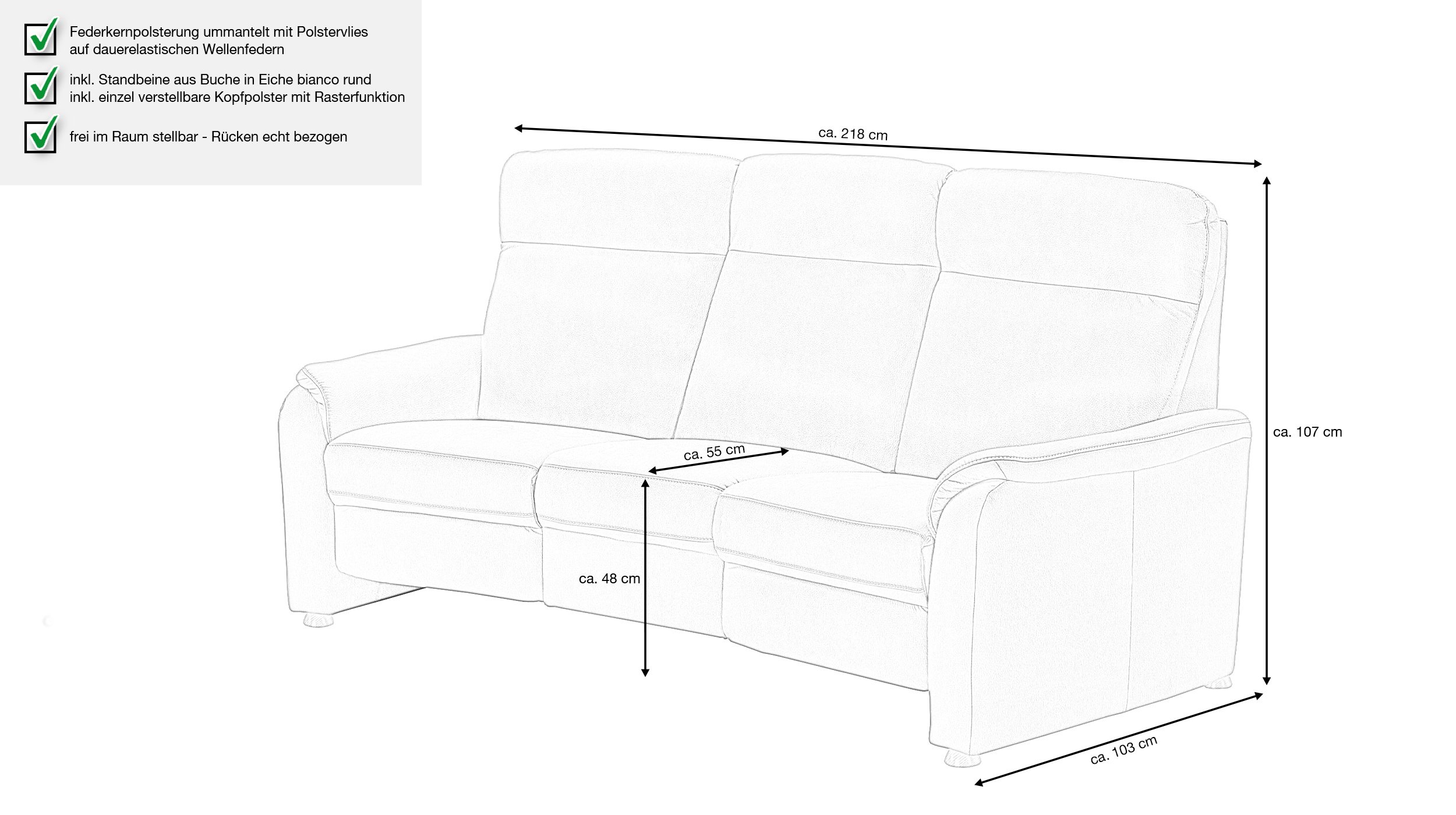Couchliebe® Einzelsofa 3-Sitzer planbar - anthrazit - Basis Version - PENELOPE