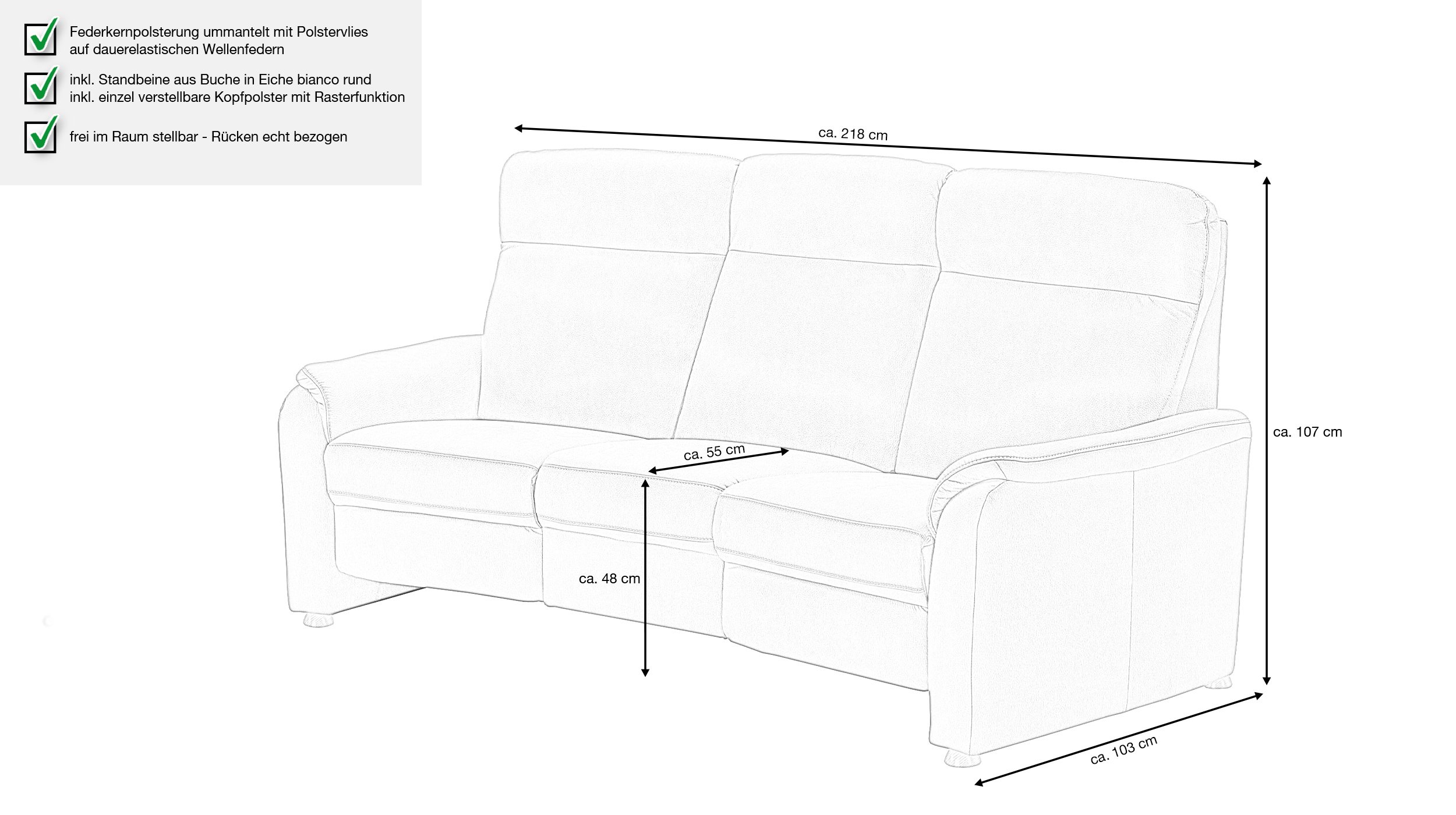 Couchliebe® Einzelsofa 3-Sitzer planbar - anthrazit - Basis Version - Penelope
