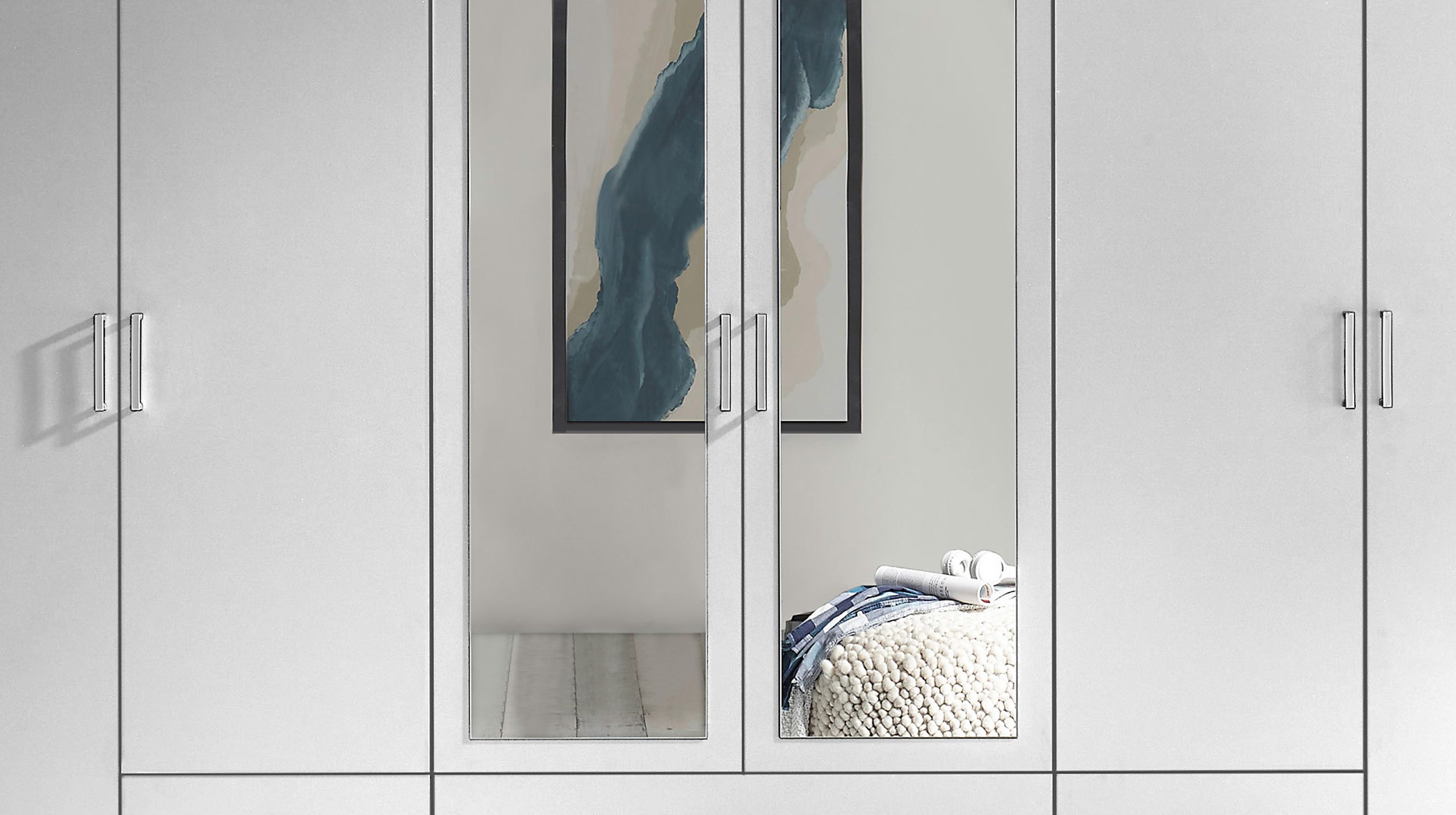 Kleiderschrank weiß mit Spiegel - 271 cm - 6-türig - ELVA