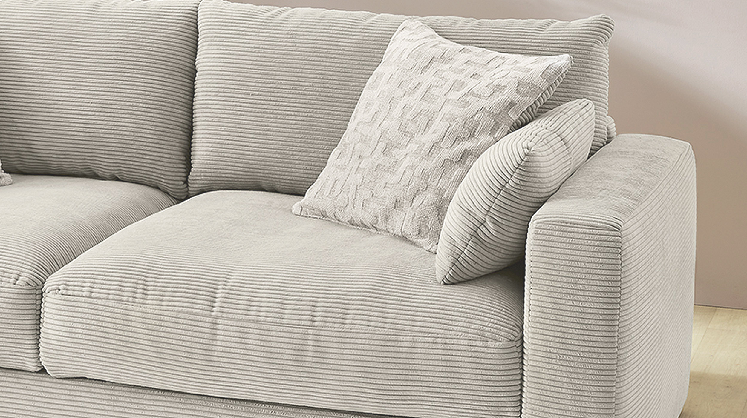 Big Sofa grau-beige Cord 241 cm Federkernpolsterung - MILEY