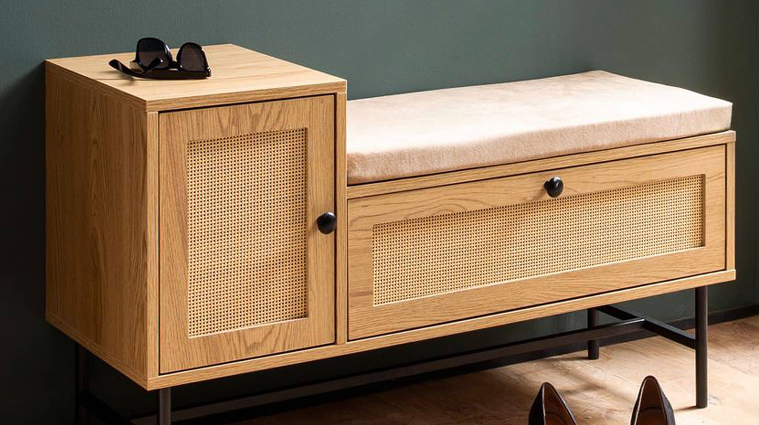 Garderobenbank Eiche Holzdekor - Rattan B 100 x H 60 cm - RATVAN