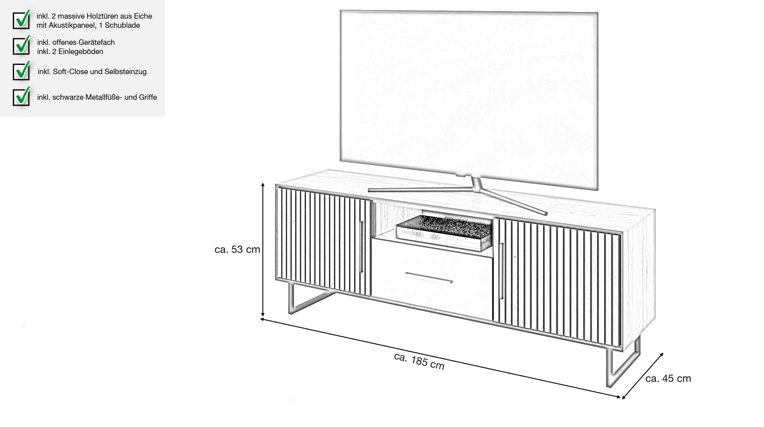 TV - Lowboard Eiche geölt 185 cm - BELLA