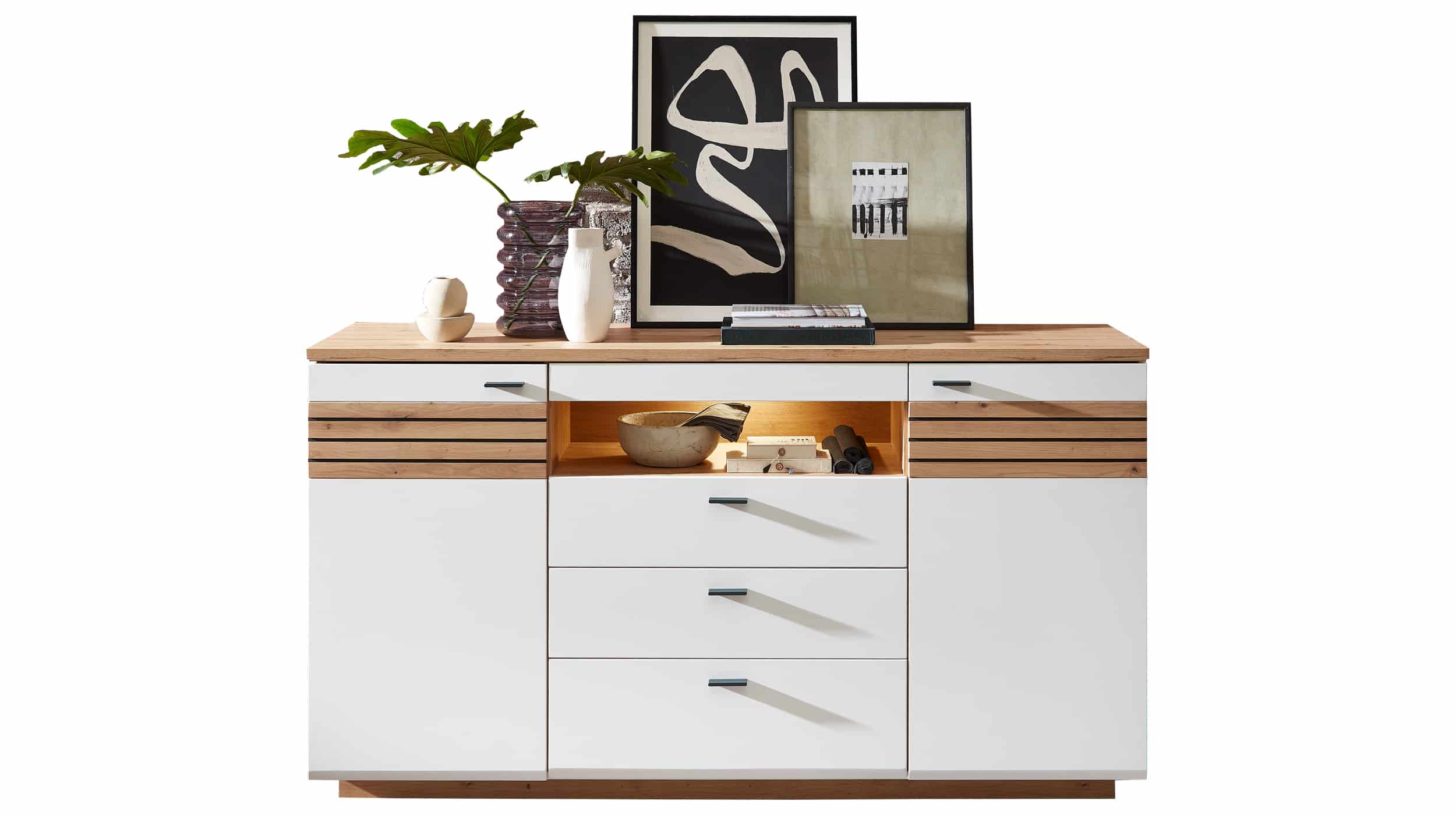 Sideboard mit Beleuchtung - weiß Artisan Eiche - 175 cm - FRESNO