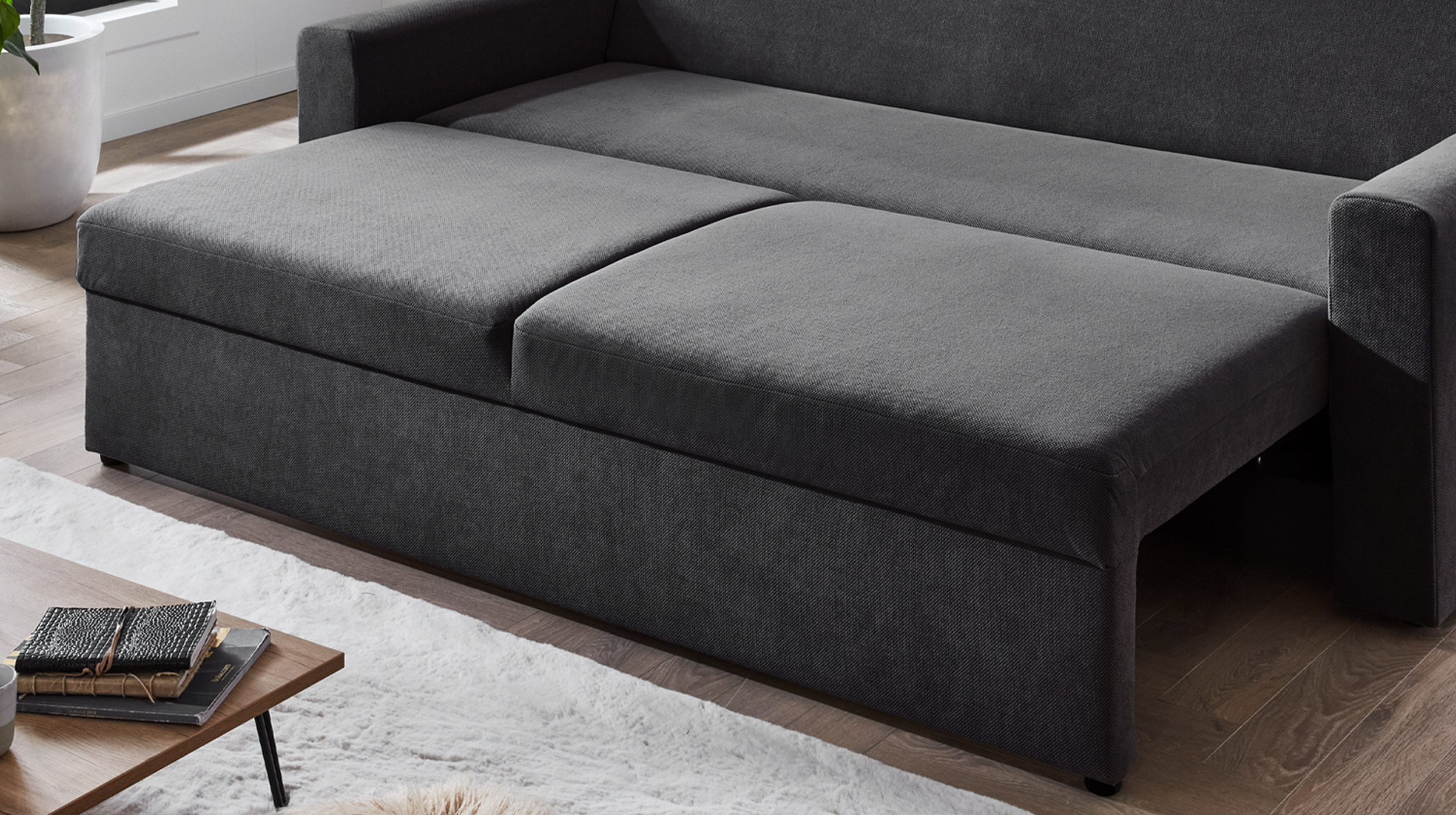 Schlafsofa grau ausziehbar 2-Sitzer 235 cm - BOXER