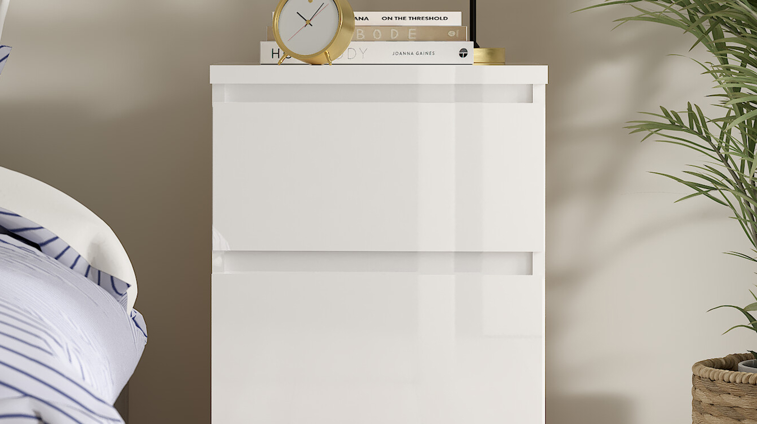 Nachttisch weiß hochglanz 40 x 70 cm 1 Schublade - NAIA