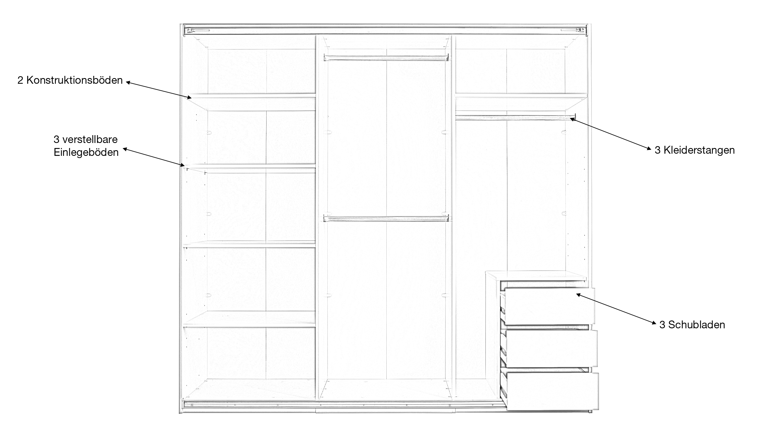 Schwebetürenschrank mit Spiegel weiß 215 cm - 3-türig - CARANO