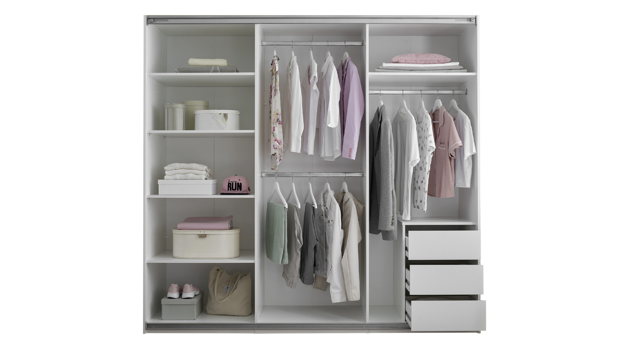 Schwebetürenschrank mit Spiegel weiß 215 cm - 3-türig - CARANO