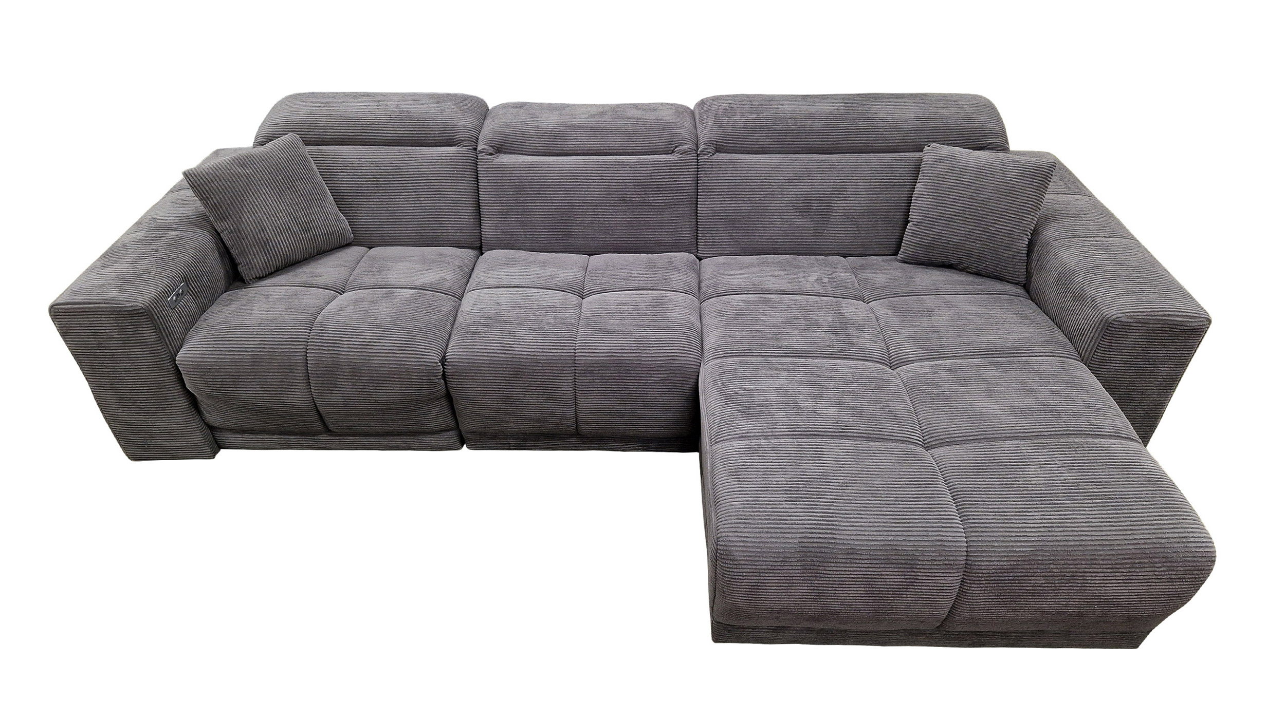 Ecksofa Cord grau 302 x 167 cm mit Relaxfunktion - OT rechts - TONI