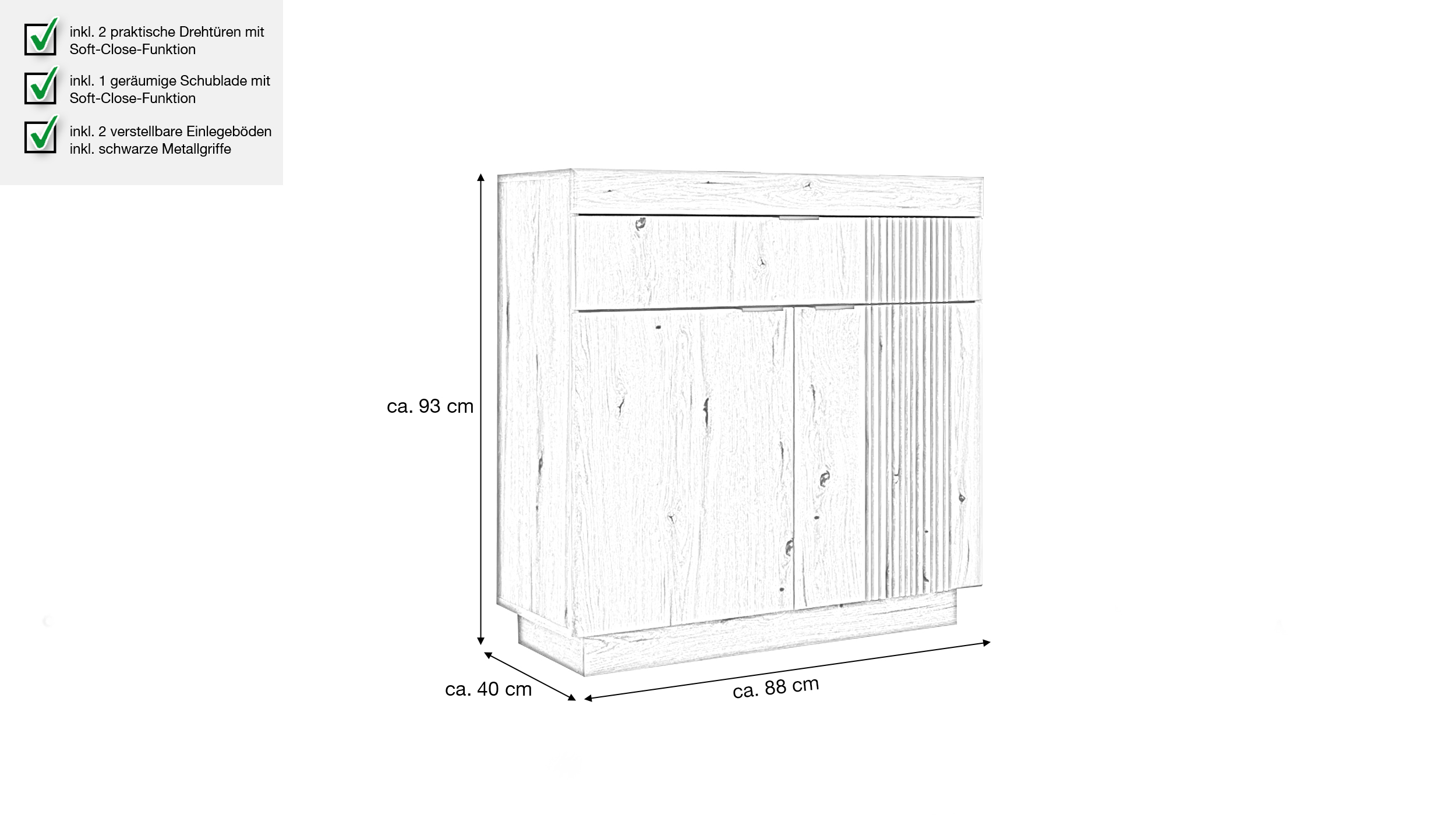 Garderobenkommode Coast Evoke Eiche 88 x 40 cm - DELAMAR