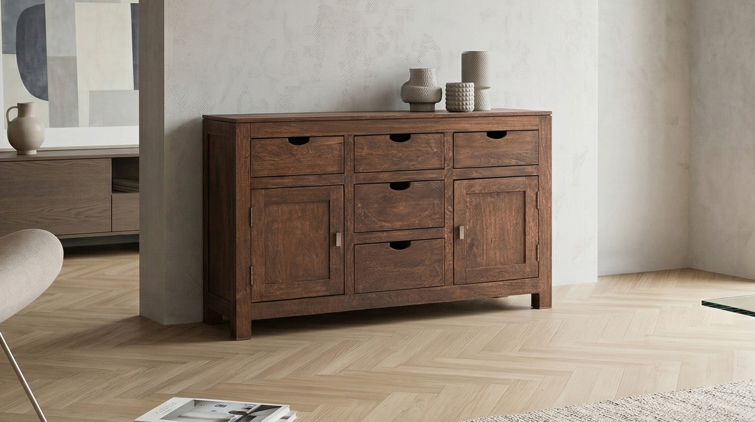 Sideboard 140 cm Mango massiv gebeizt montiert - MANGALA