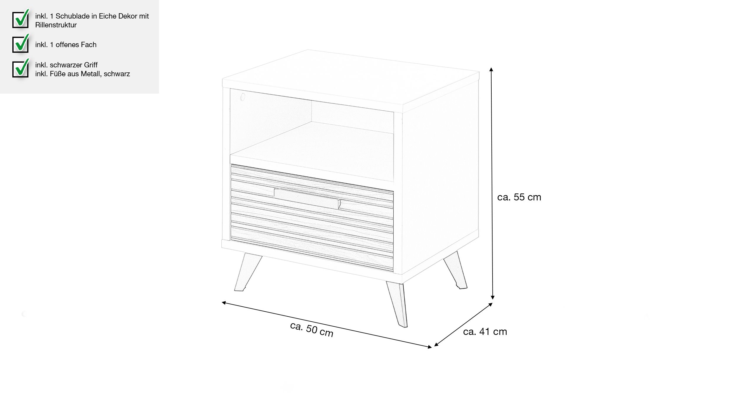 Nachttisch Eiche - beige - 50 x 55 cm - Nachtkommode - BRAVO