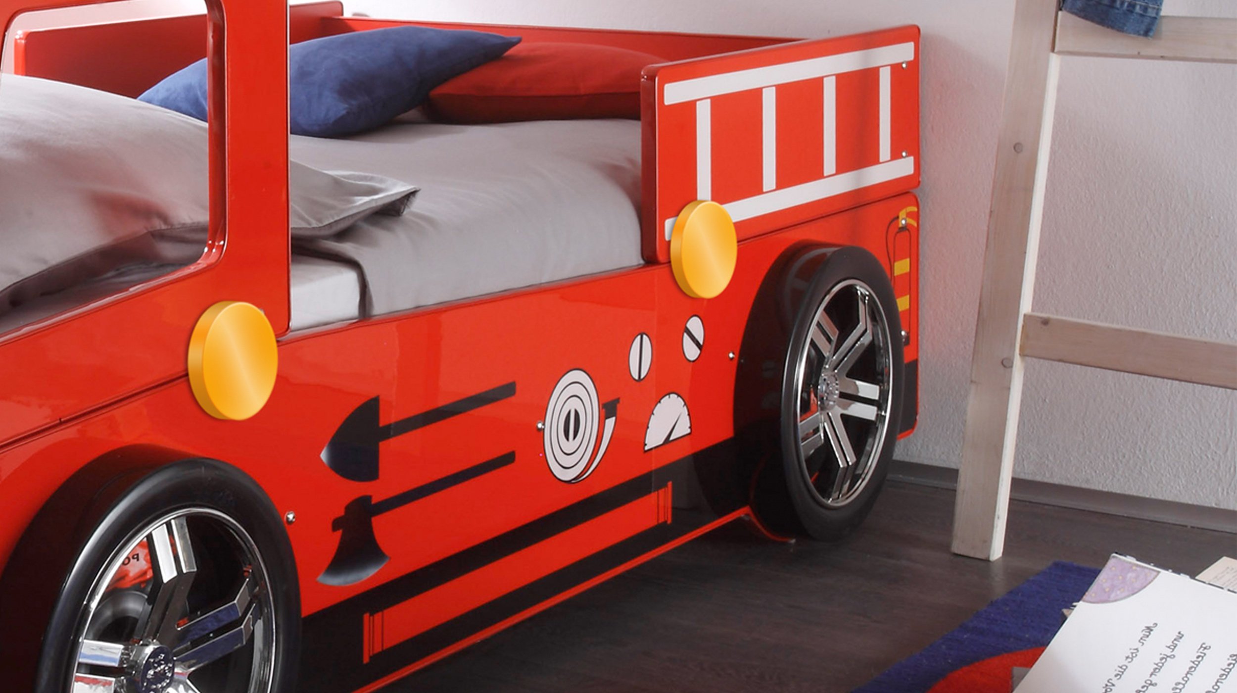 Spielbett Feuerwehrauto 90 x 200 cm rot hochglanz - SPARK