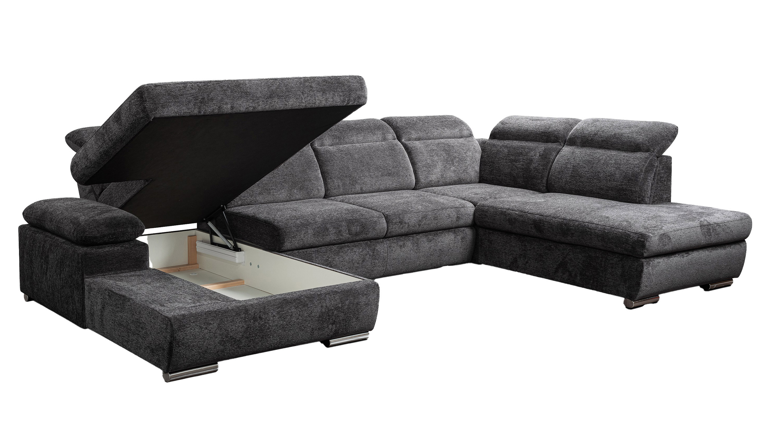 Wohnlandschaft Schlaffunktion anthrazit mit Bettkasten 359 cm - CORDOBA