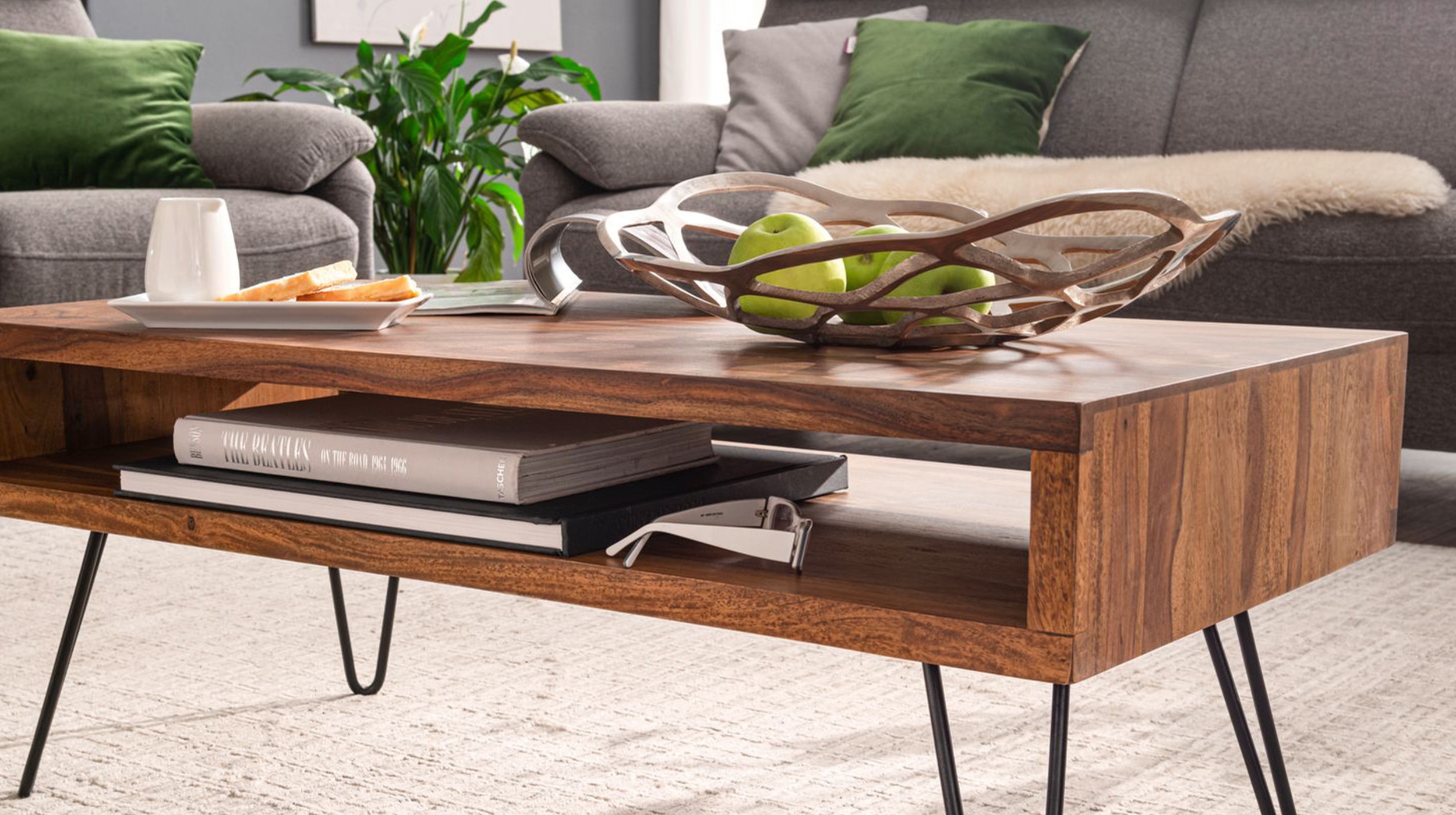 Couchtisch Sheesham massiv gebeizt 100 x 50 cm - NORELL 
