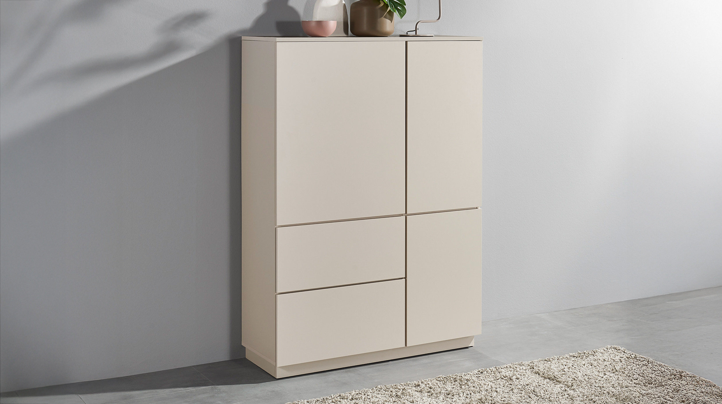 Highboard 3 Türen 2 Schubladen beige 103 cm - VINCE