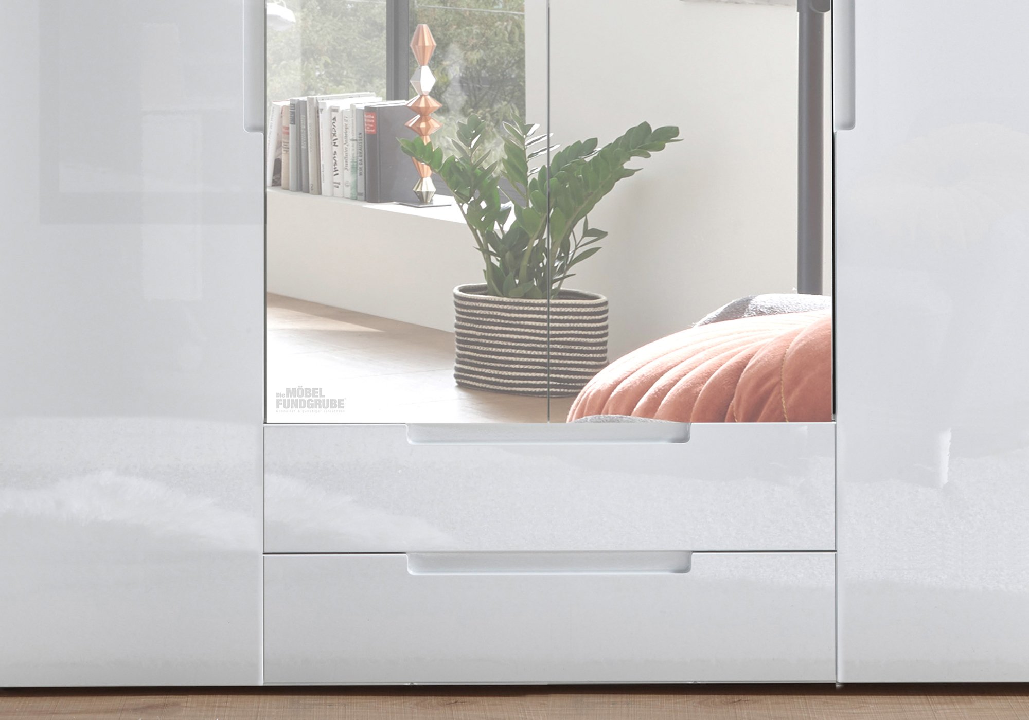 Kleiderschrank mit Spiegel - weiß hochglanz - 160 cm - SPICE