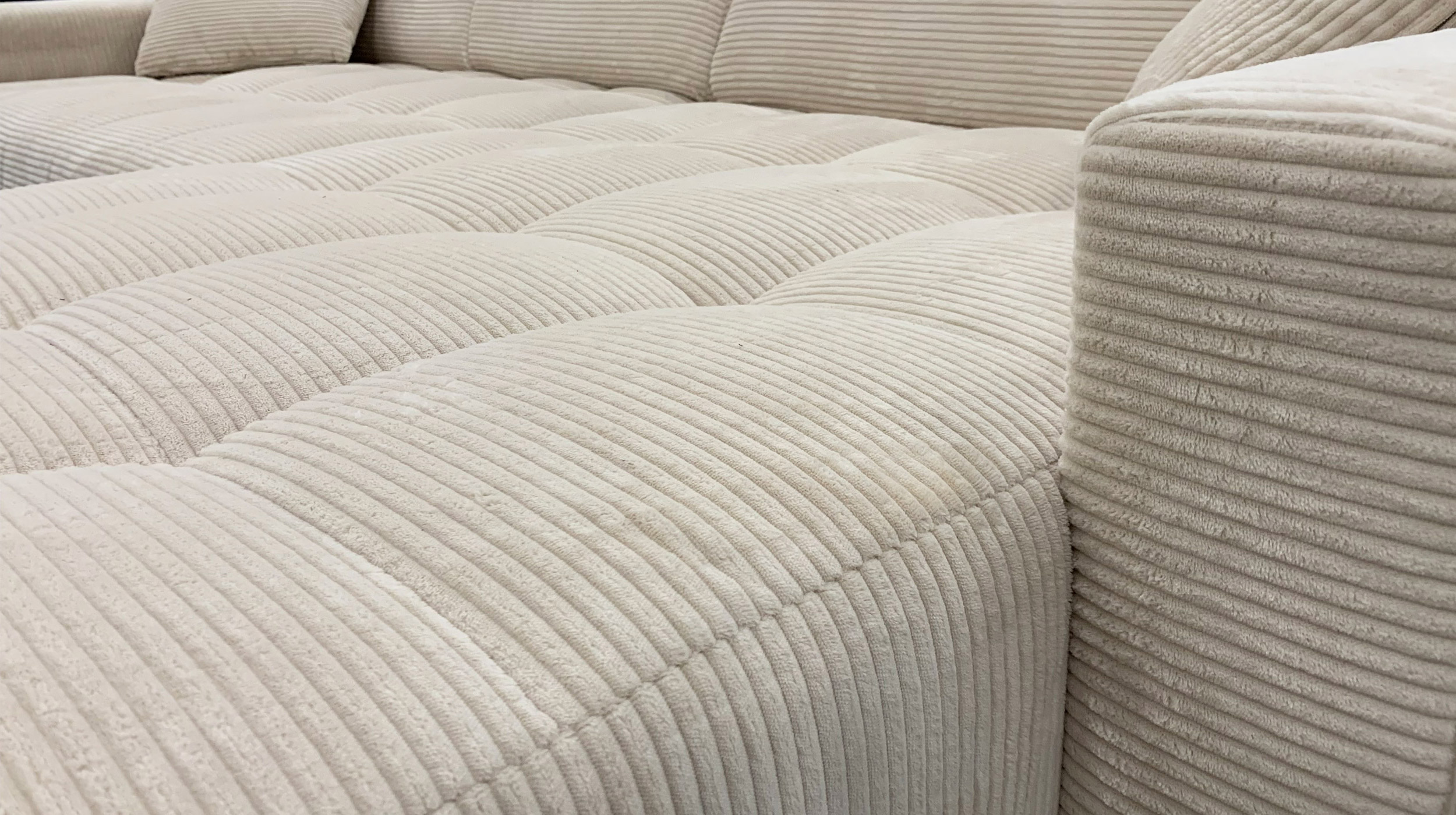 Ecksofa Cord beige ausziehbar - Sitztiefenverstellung 256 cm - OT rechts - SIMPLE Ecksofa Cord beige ausziehbar - Sitztiefenverstellung 256 cm - OT rechts - SIMPLE