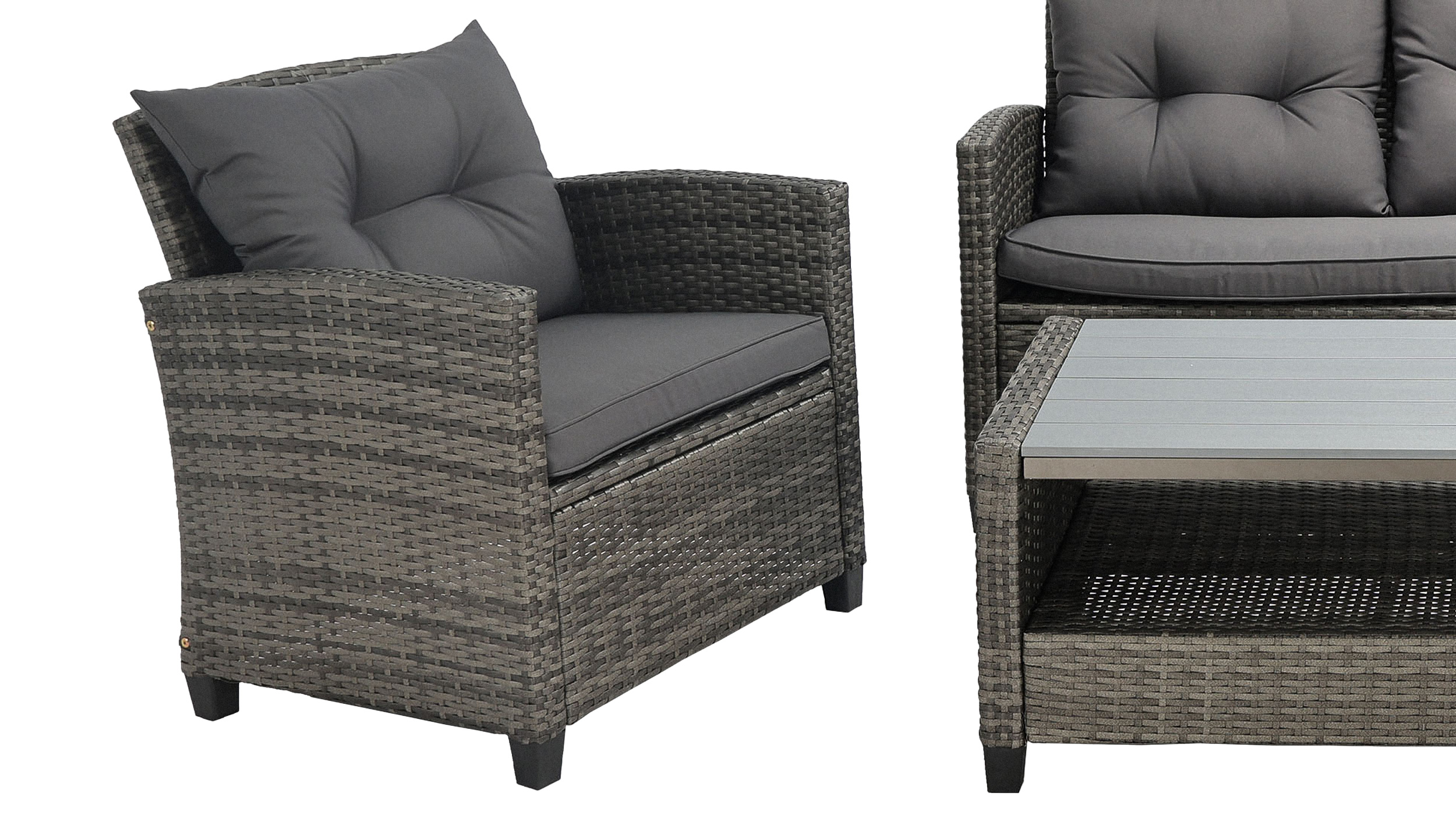 Gartenmöbel Set 4-teilig Polyrattan grau mit Kissen - RAVA