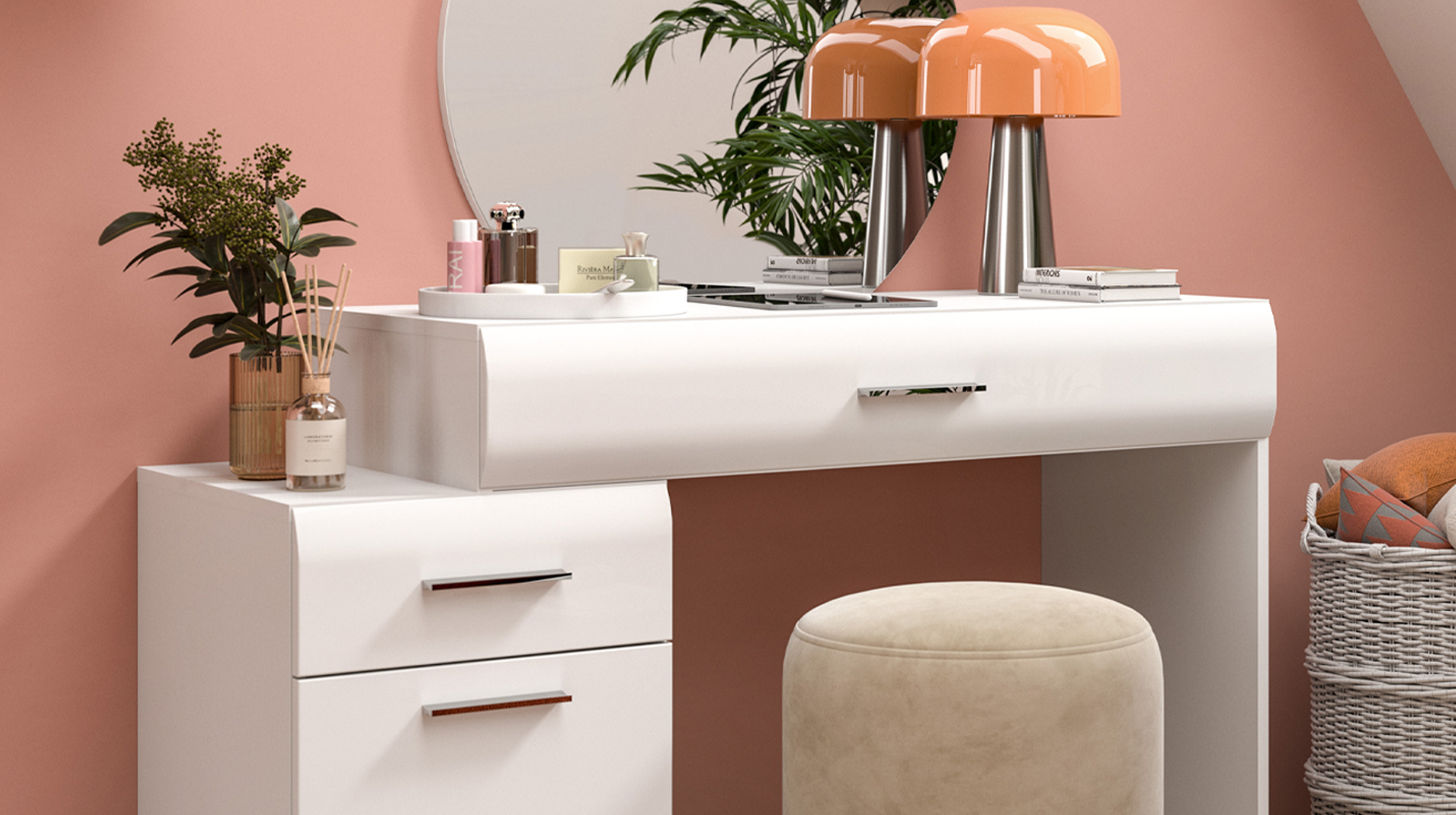 Schminktisch weiß hochglanz 120 cm mit Spiegel - ICE