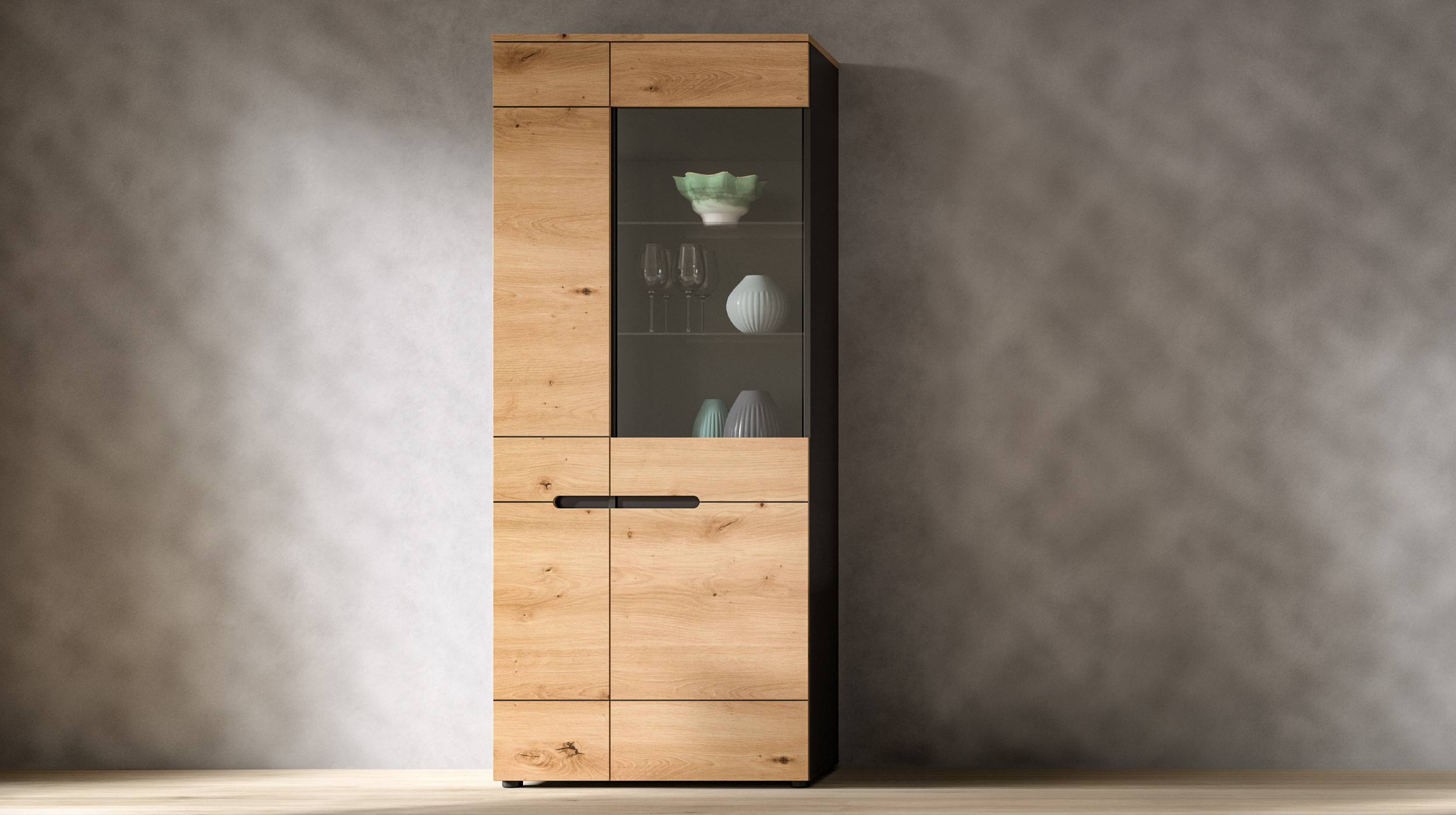 Vitrine mit Glastür Artisan Eiche Breite 80 cm - CANU