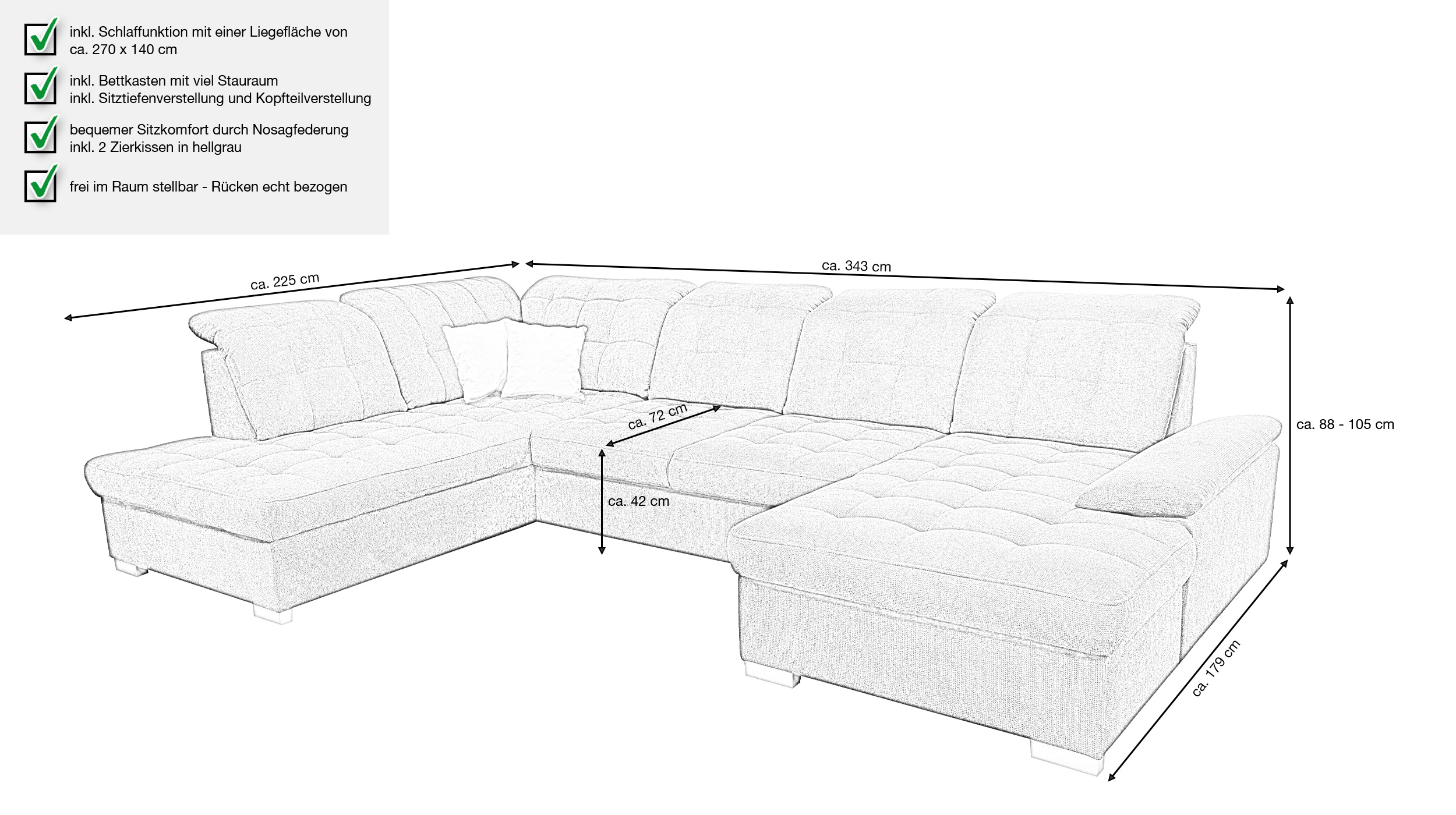 Wohnlandschaft Schlaffunktion dunkelblau Bettkasten 343 cm - VIKTOR