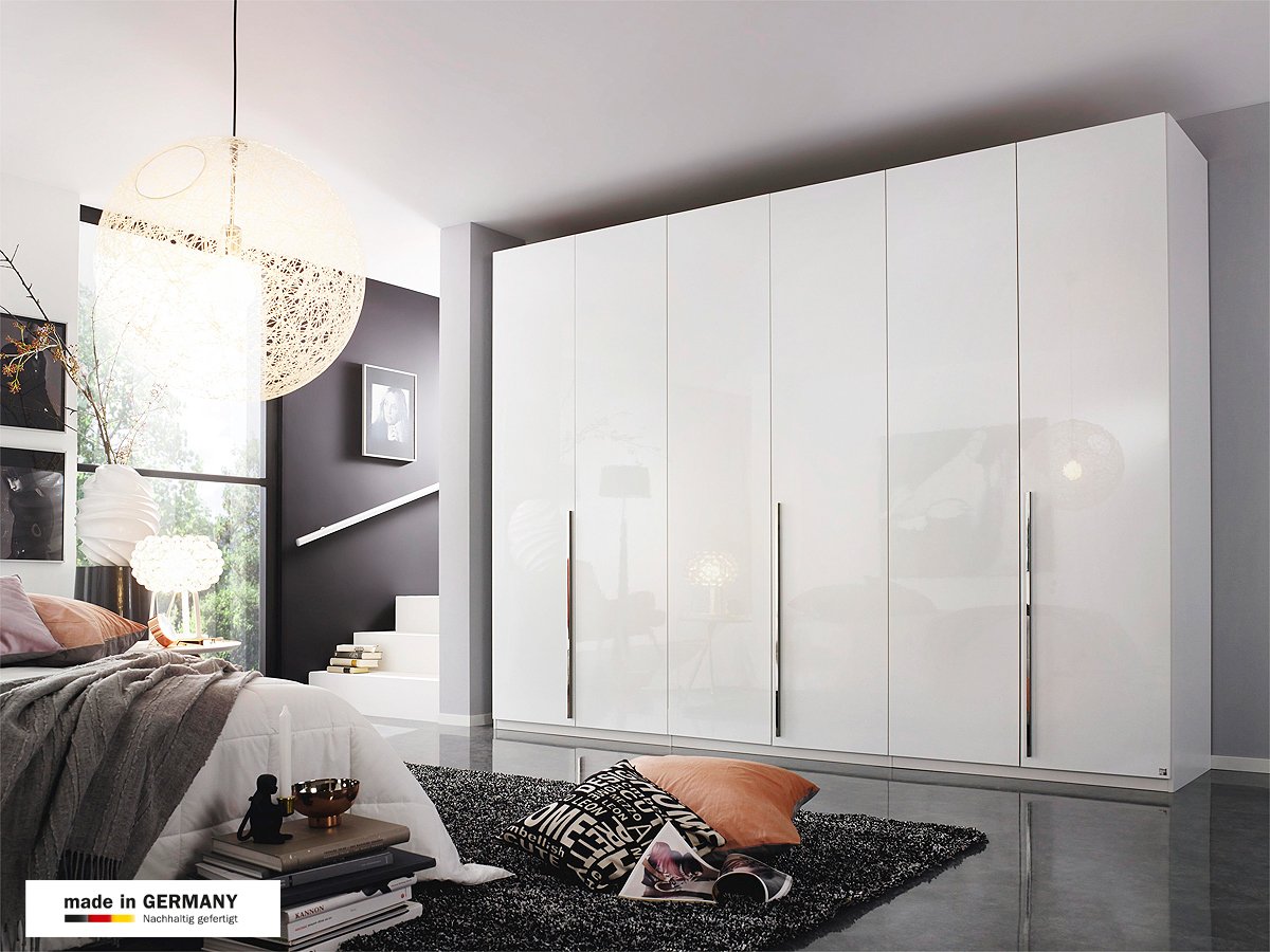 Kleiderschrank weiß - Innenspiegel - 301 cm - rauch - MONTCLAR