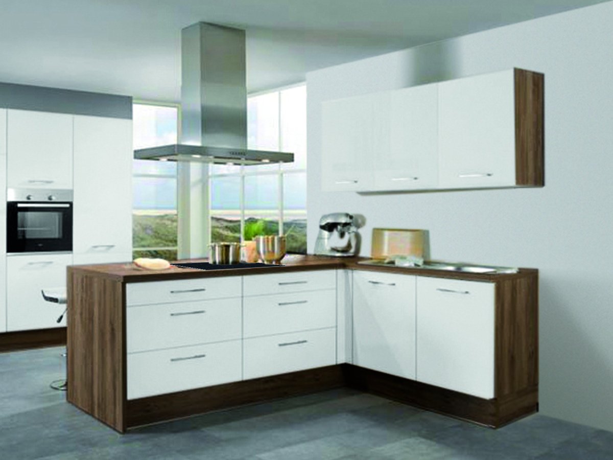 Inselküche 280 x 225 x 185 cm - mit Geräten - Küchenfronten sowie hochglanz Lack - STAR