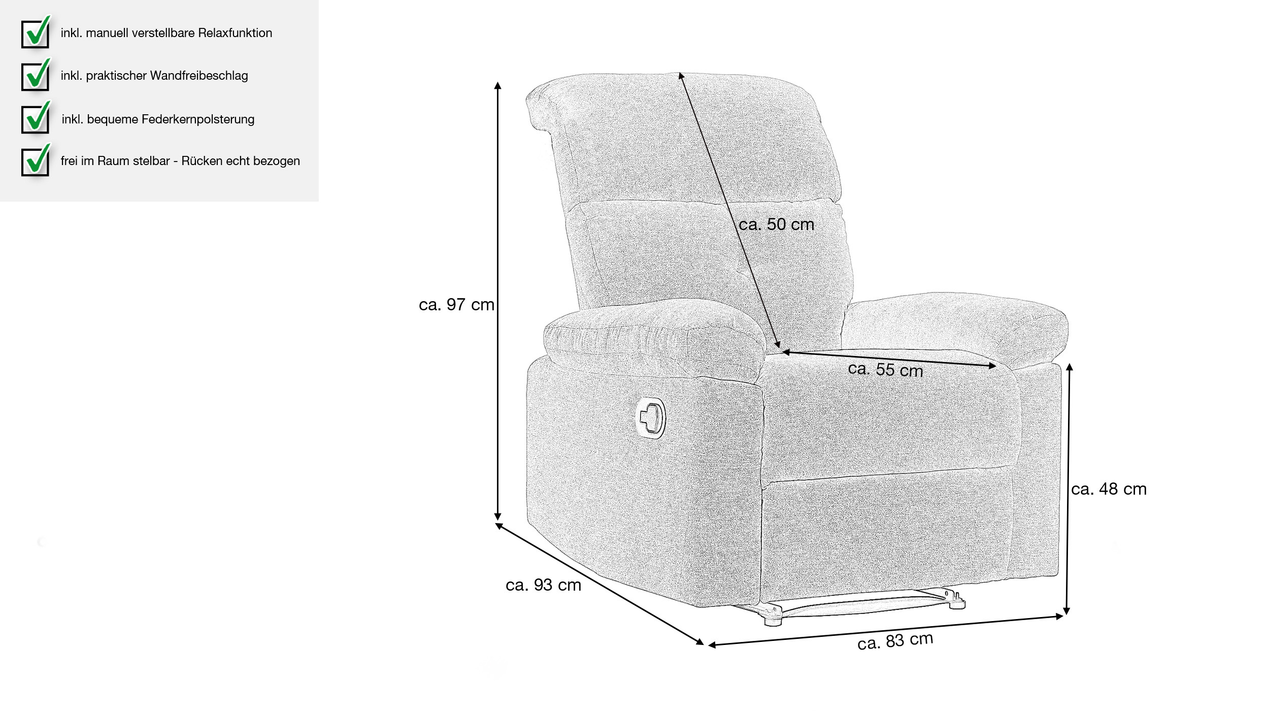 Fernsehsessel Microfaser grau - Relaxfunktion - RIVERA 