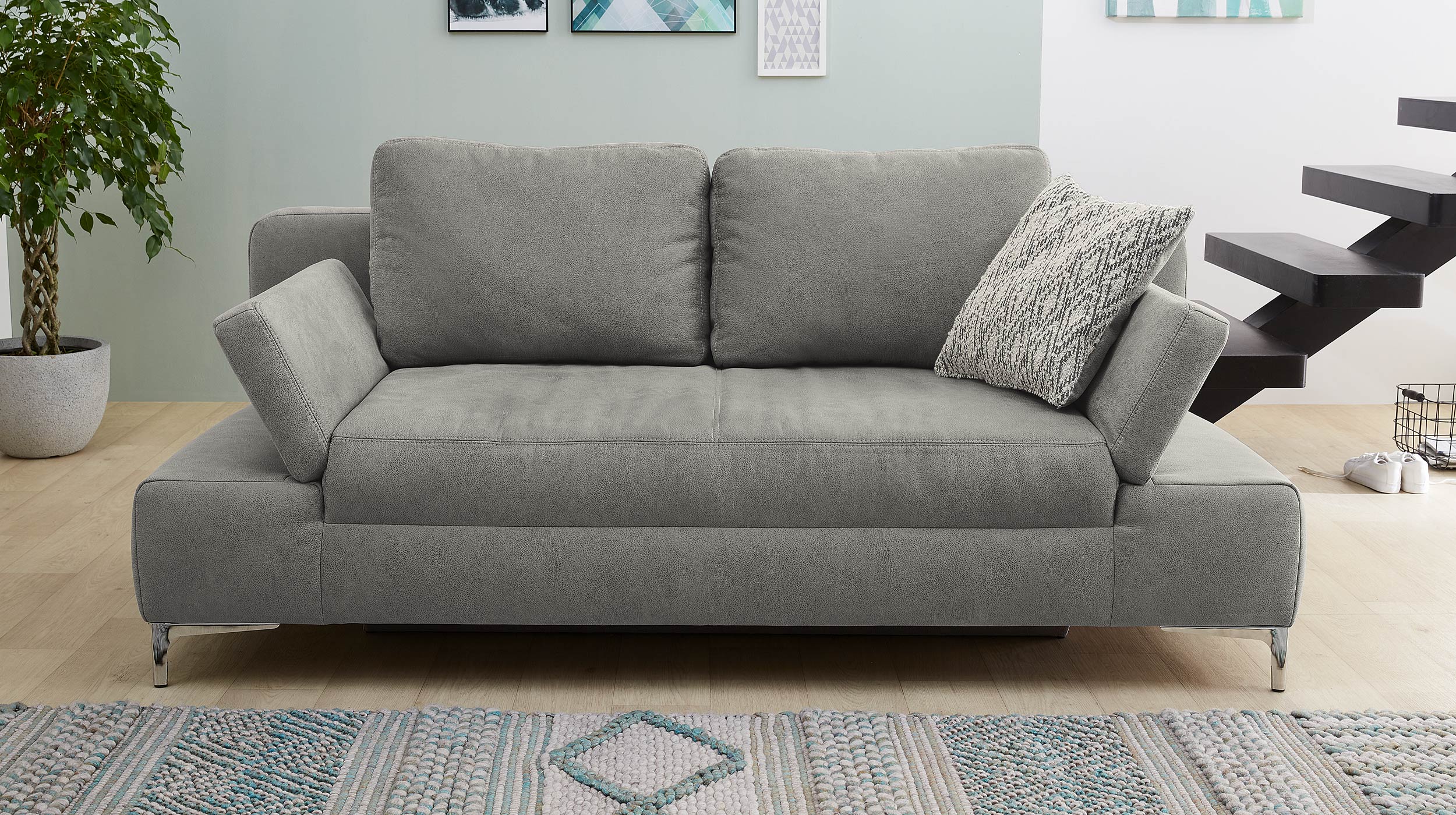 Schlafsofa grau mit Bettkasten Federkern 200 cm - JANO