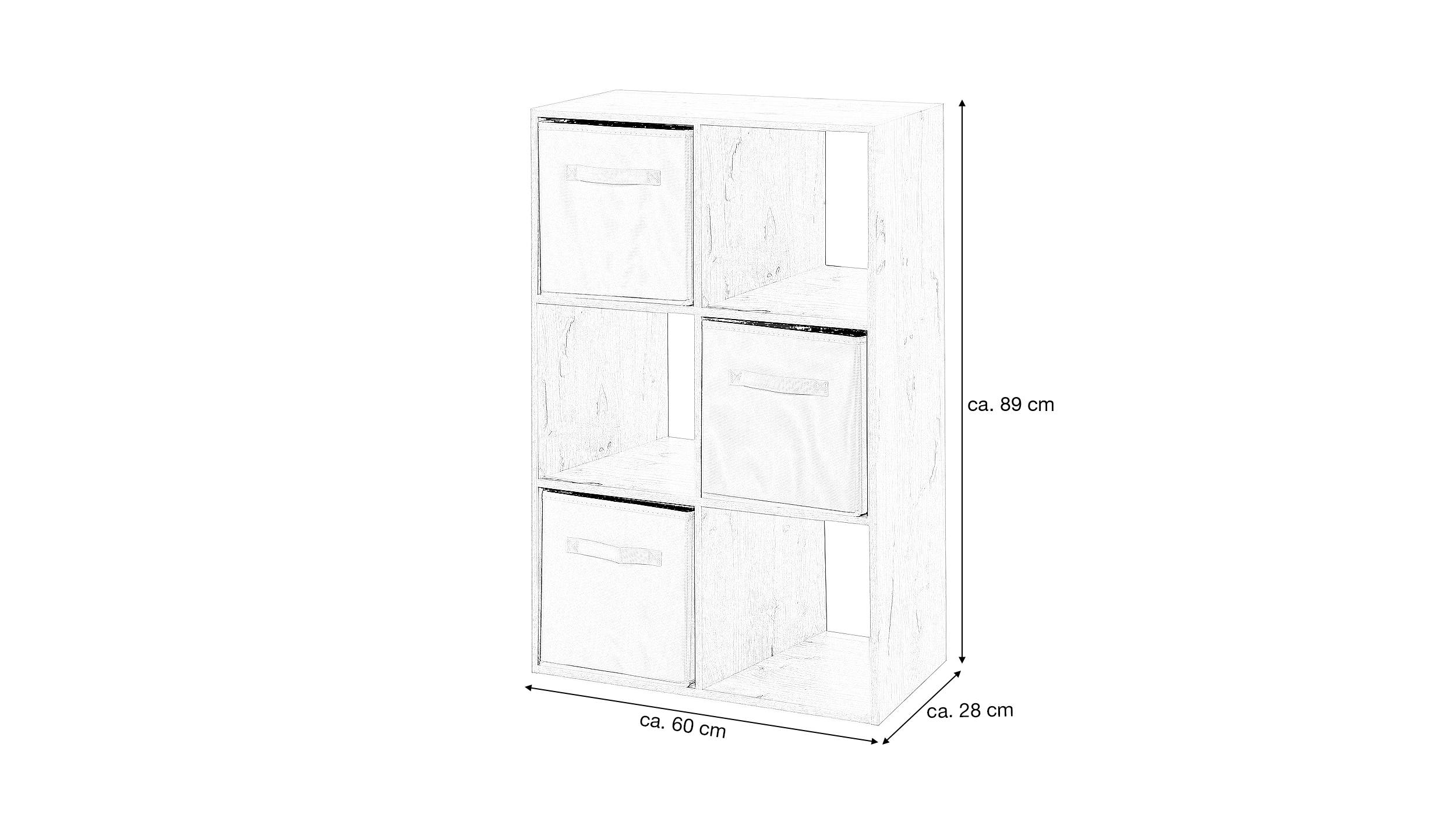 Standregal Artisan Eiche 60 x 89 cm 6 Fächer - inkl. 3 Faltboxen - ARVIKA 
